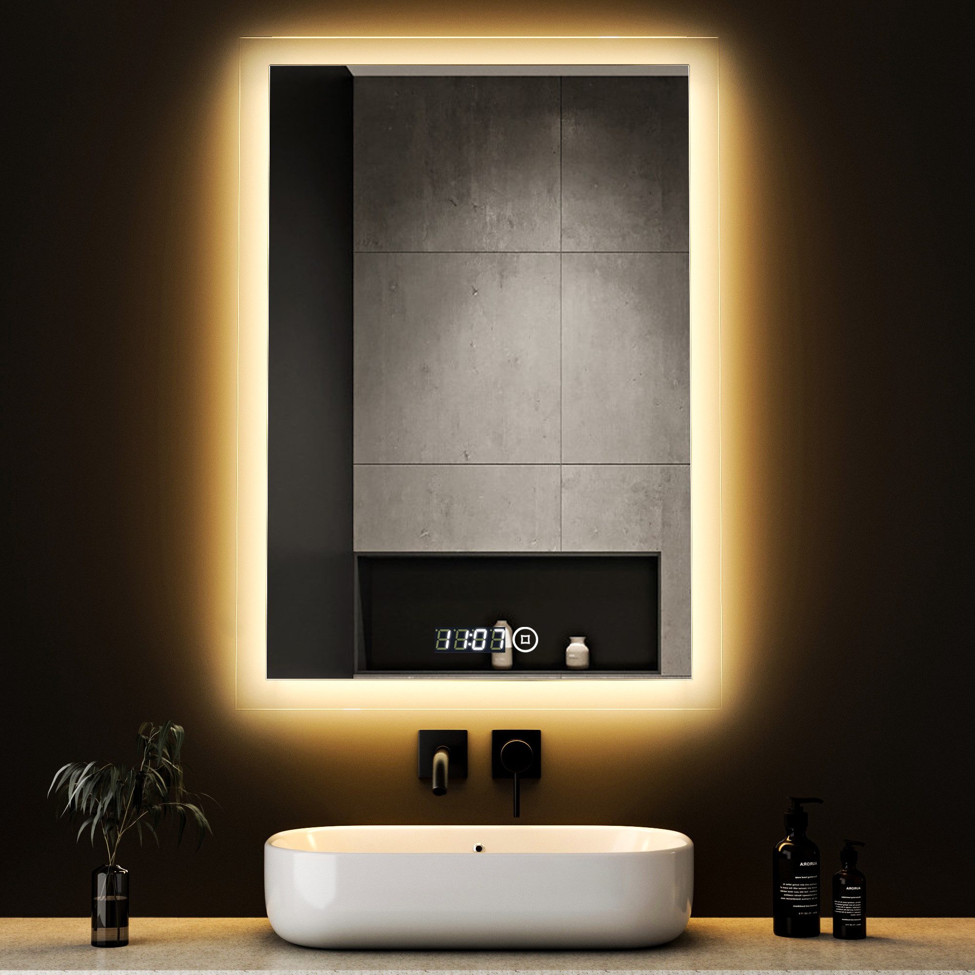 WDWRITTI Badspiegel Led 50x70 80x60 100x60 Touch Uhr dimmbar Spiegel Bad mi günstig online kaufen