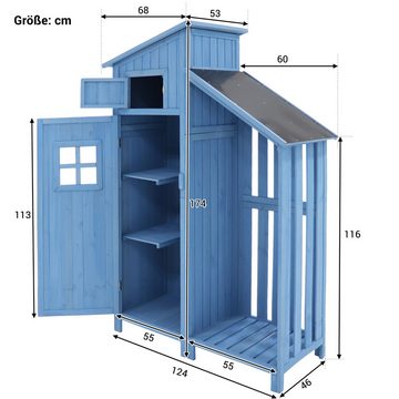 Ulife Geräteschrank Outdoor-Schrank Werkzeugschrank Geräteschuppen mit 2 Ablagen, pvc dach Tannenholz, BxTxH:124x46x174cm