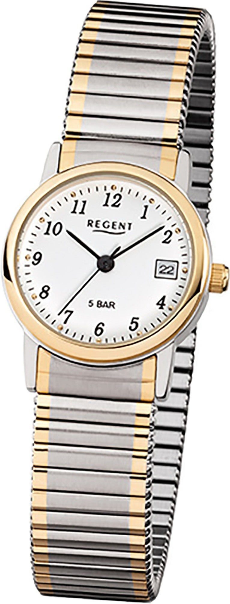 Herrenuhr Uhr rundes Regent Geh F-889, goldarmband, Quarzuhr Stahl Regent ionenplattiert Damen-Herren Edelstahl, mit Damen,