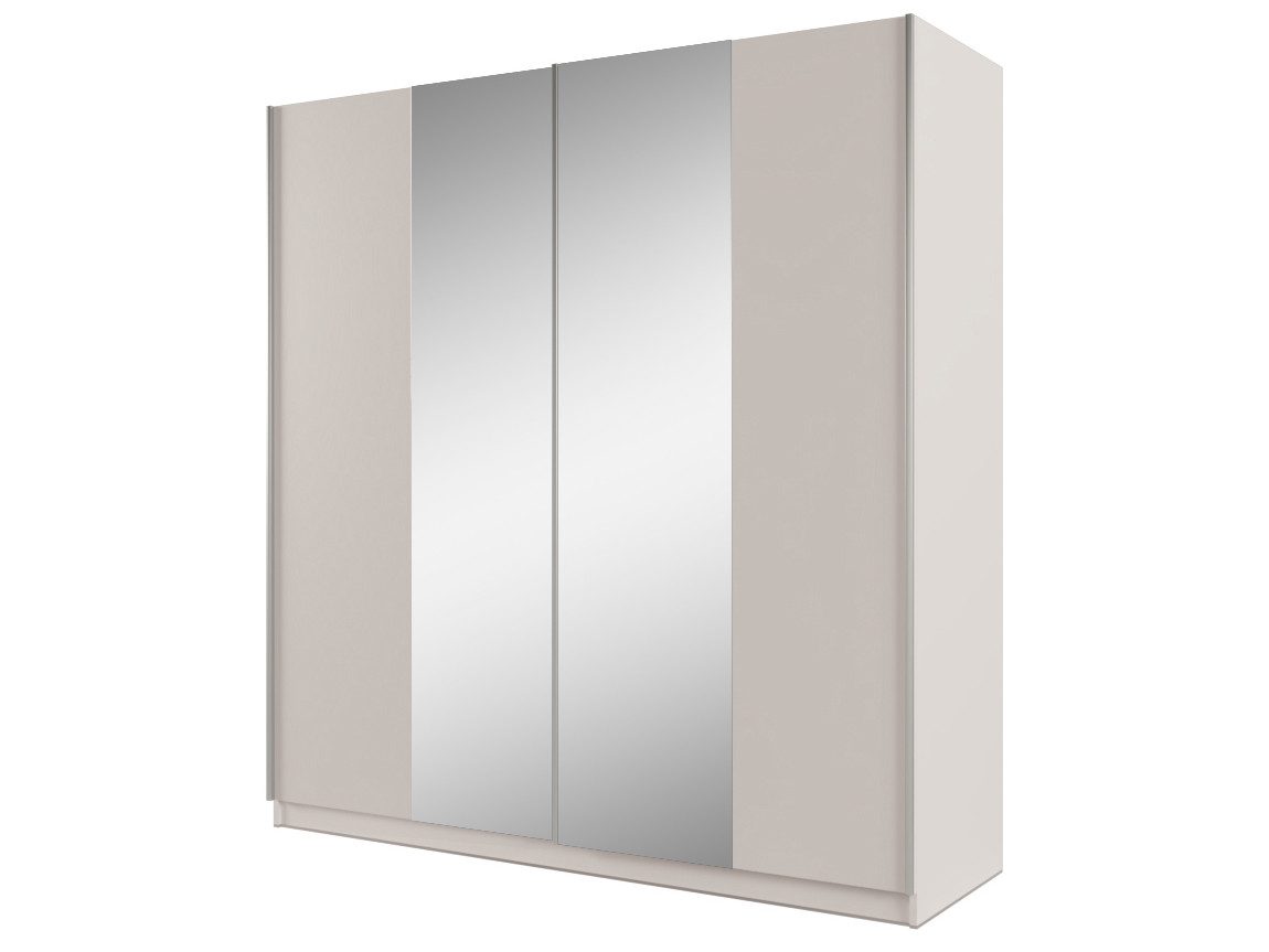 Beautysofa Schwebetürenschrank PERLA mit Spiegel (4 Kleiderstangen und 8 Regalböden, in der Farbe Sandbeige) Breite: 200 cm oder 250 cm