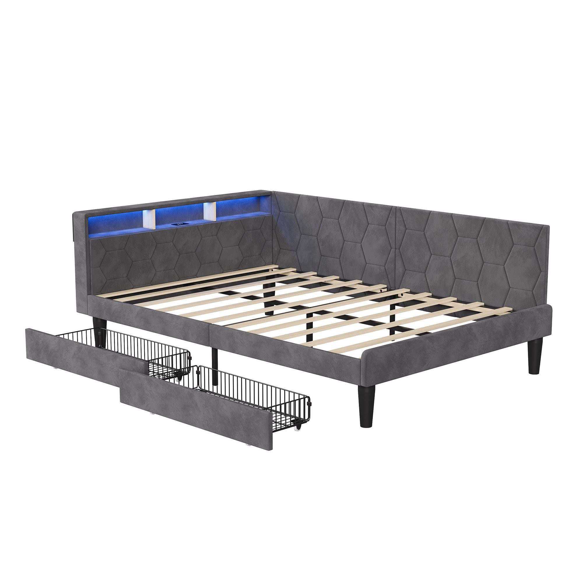 Gdood Polsterbett Daybett Tagesbett Ausziehbett LED 90 x 200 cm Samtstoff ( günstig online kaufen