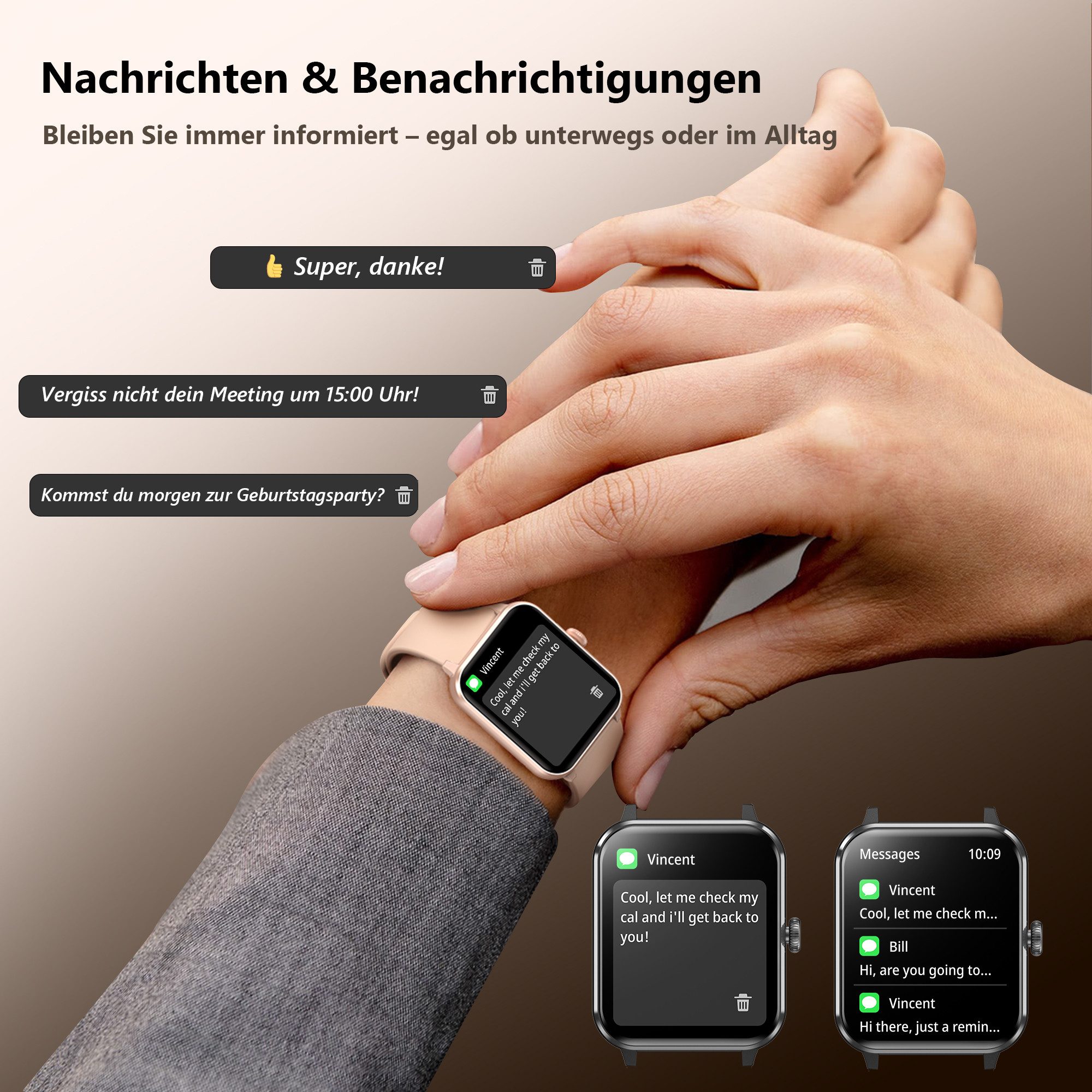 IOWODO Smartwatch Damen Herren 2026,350mAh (6 Tage), 1,85" HD,Bluetooth Anruf Smartwatch (1.85 Zoll, IOS/Android) Smartwatch Damen Herren,Smart Watch für Androi – Bild 4 von 5