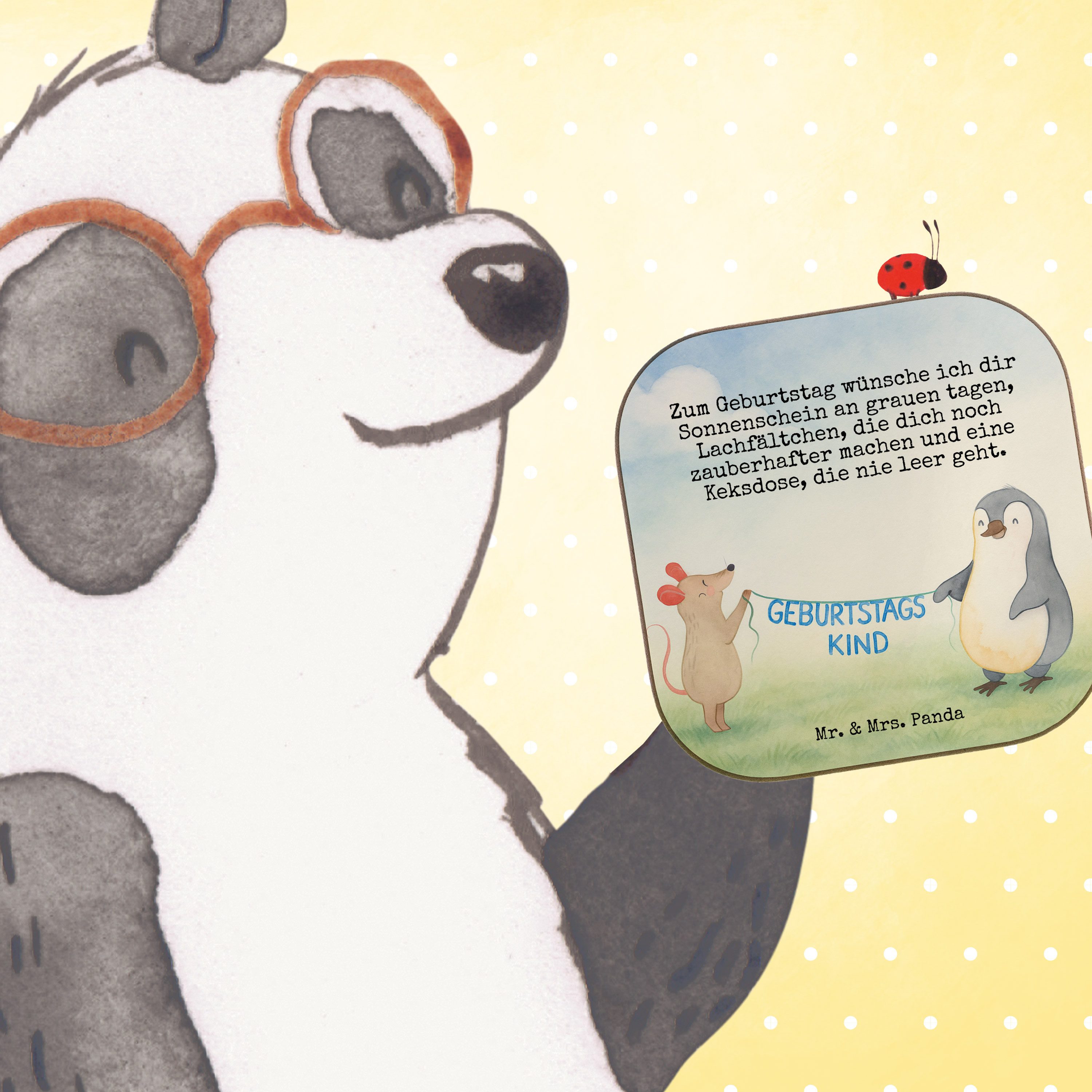 Mr. & Mrs. Panda Getränkeuntersetzer Maus Pinguin Geburtstag Design, Untersetzer Glas, Weiß, Geschenk, Gla, Packung, Geburtstage gläseruntersetzer Untersetzer für Gläser