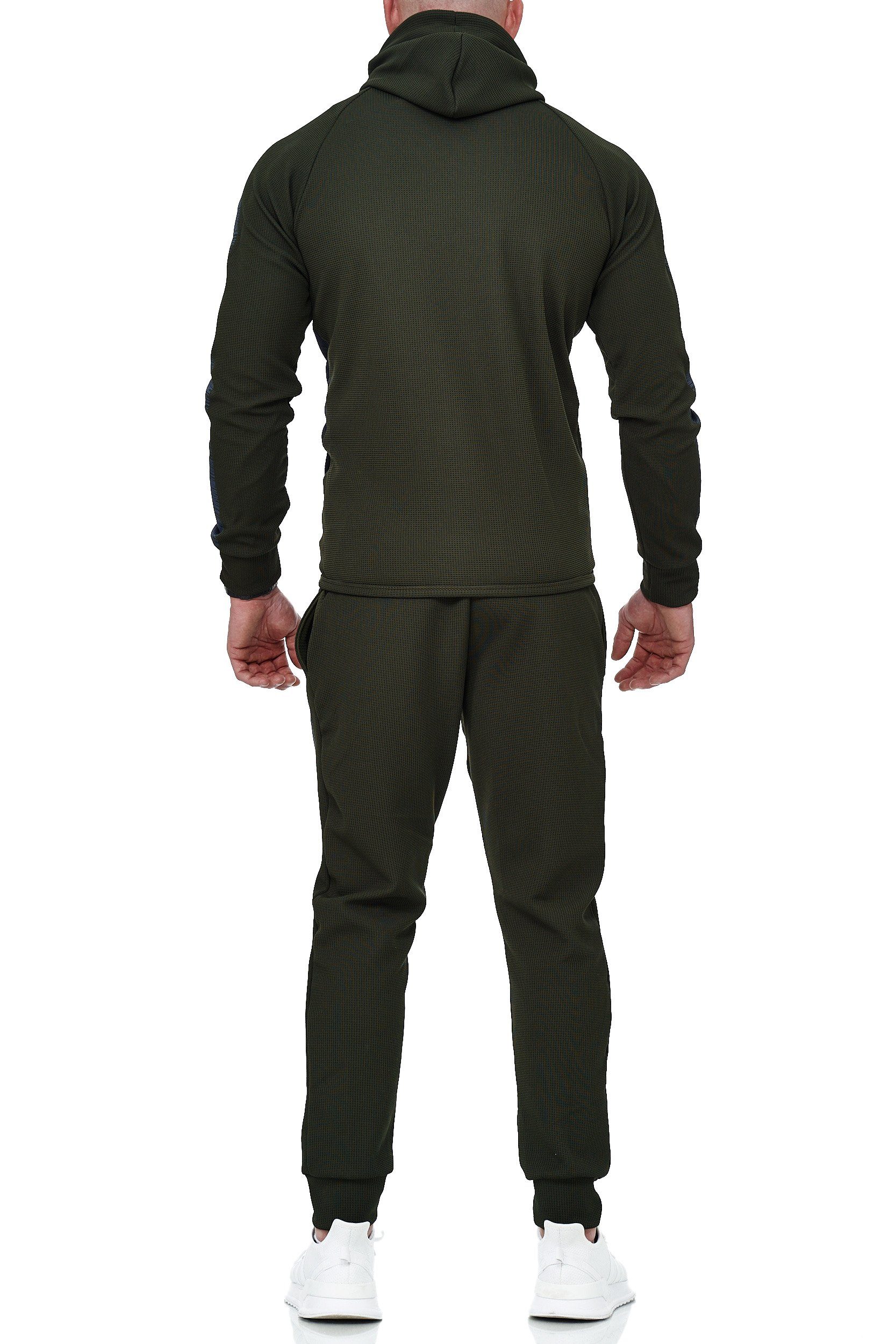 L.gonline Freizeitanzug Herren Jogging-ANZUG, mit Bündchen und Tunnelzug (Kapuzenjacke mit Reißverschluss, Hose, 2-tlg., im modischem Design), Fitness Freizeit Casual