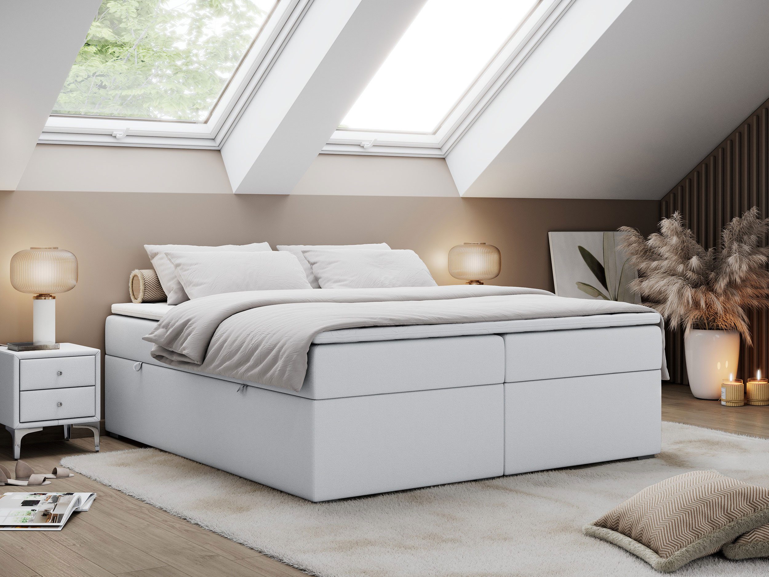 MKS MÖBEL Boxspringbett BESS (Set, Packung, Zwei Bettkästen, T30-Schaum, 7 Härtezonen), Doppelbett, Multipocket-Matratzen, Topper T25/Visco, zum Schlafzimmer
