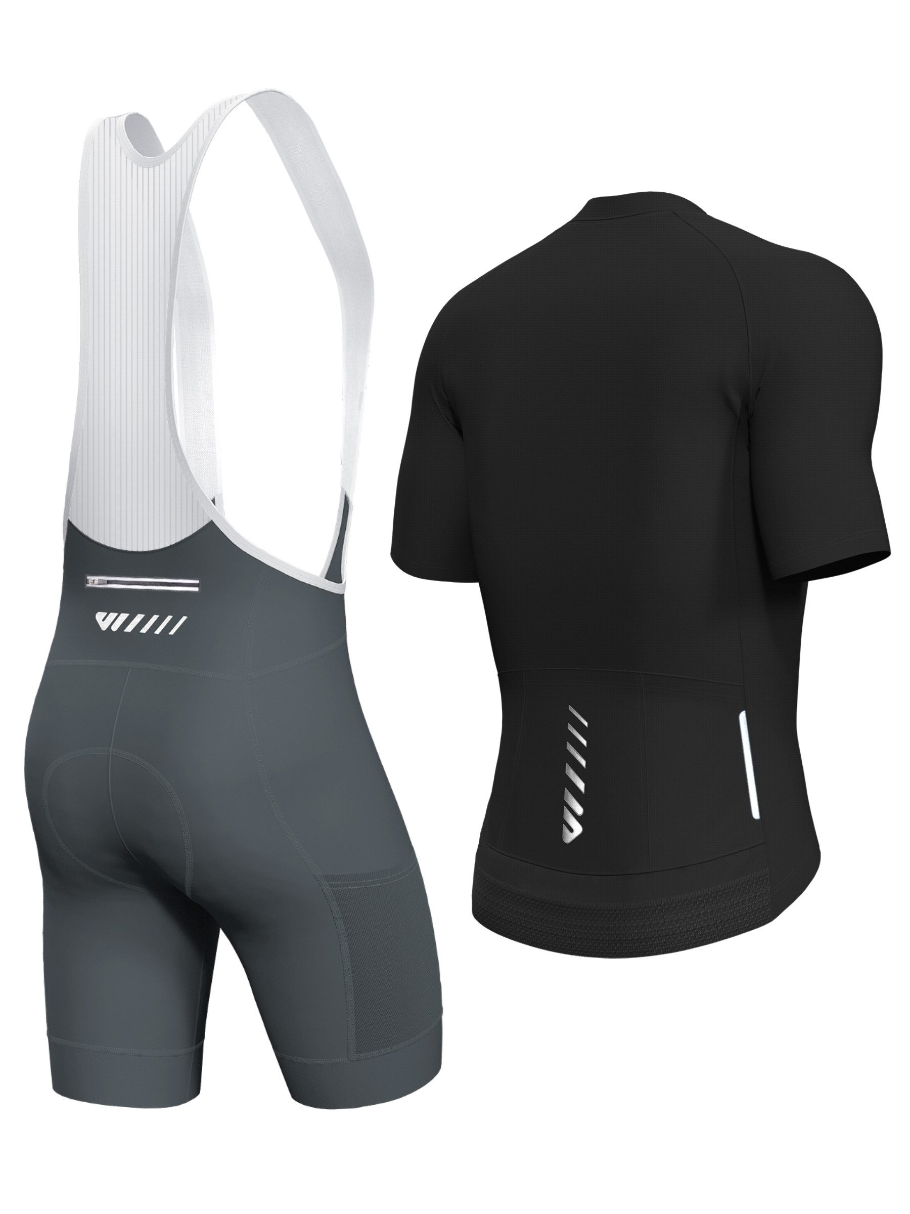Wulibike Radtrikot Herren Fahrradbekleidungsset mit 3D-Polster & Anti-Rutsch-Silikon (2-tlg) Kurzarm-Radtrikot und Träger-Radhose, insgesamt 6 Taschen