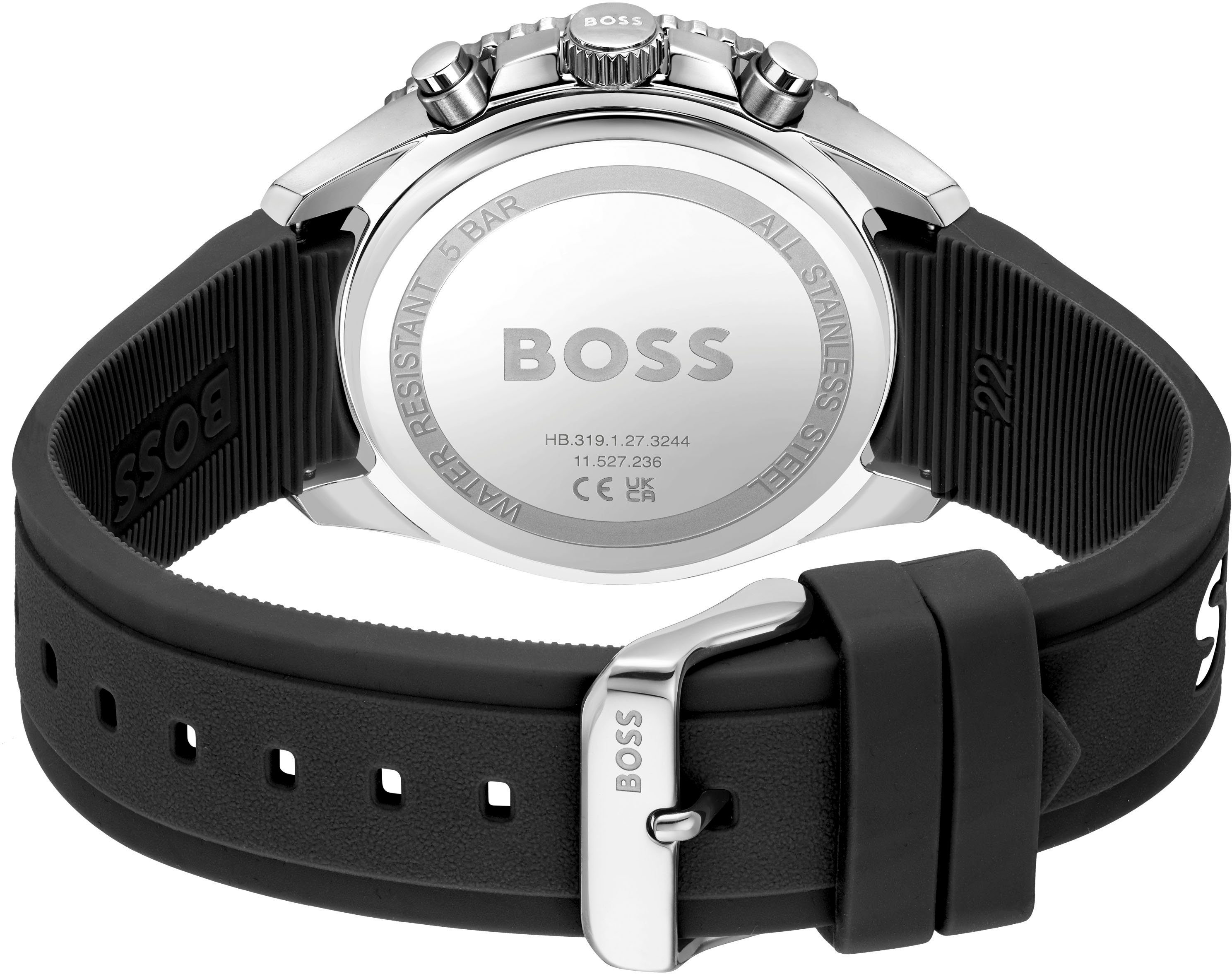 BOSS Chronograph RUNNER 1514141, Quarzuhr, Herrenuhr, Armbanduhr, Stoppfunktion, Silikonarmband