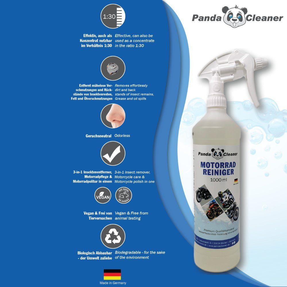 PandaCleaner Motorrad-Reiniger - Motorbike Komplettreiniger Konzentrat Zweiradreiniger (1-St. 1l)
