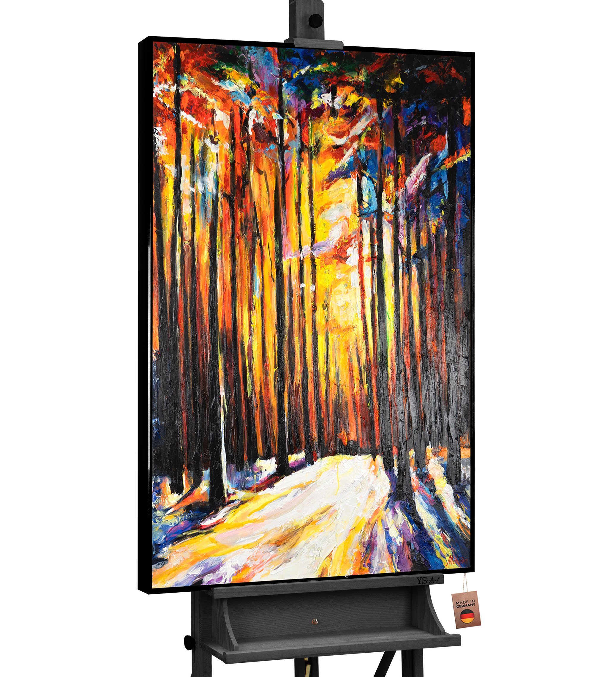 YS-Art Gemälde Waldharmonie, Wald Mit Rahmen in Schwarz