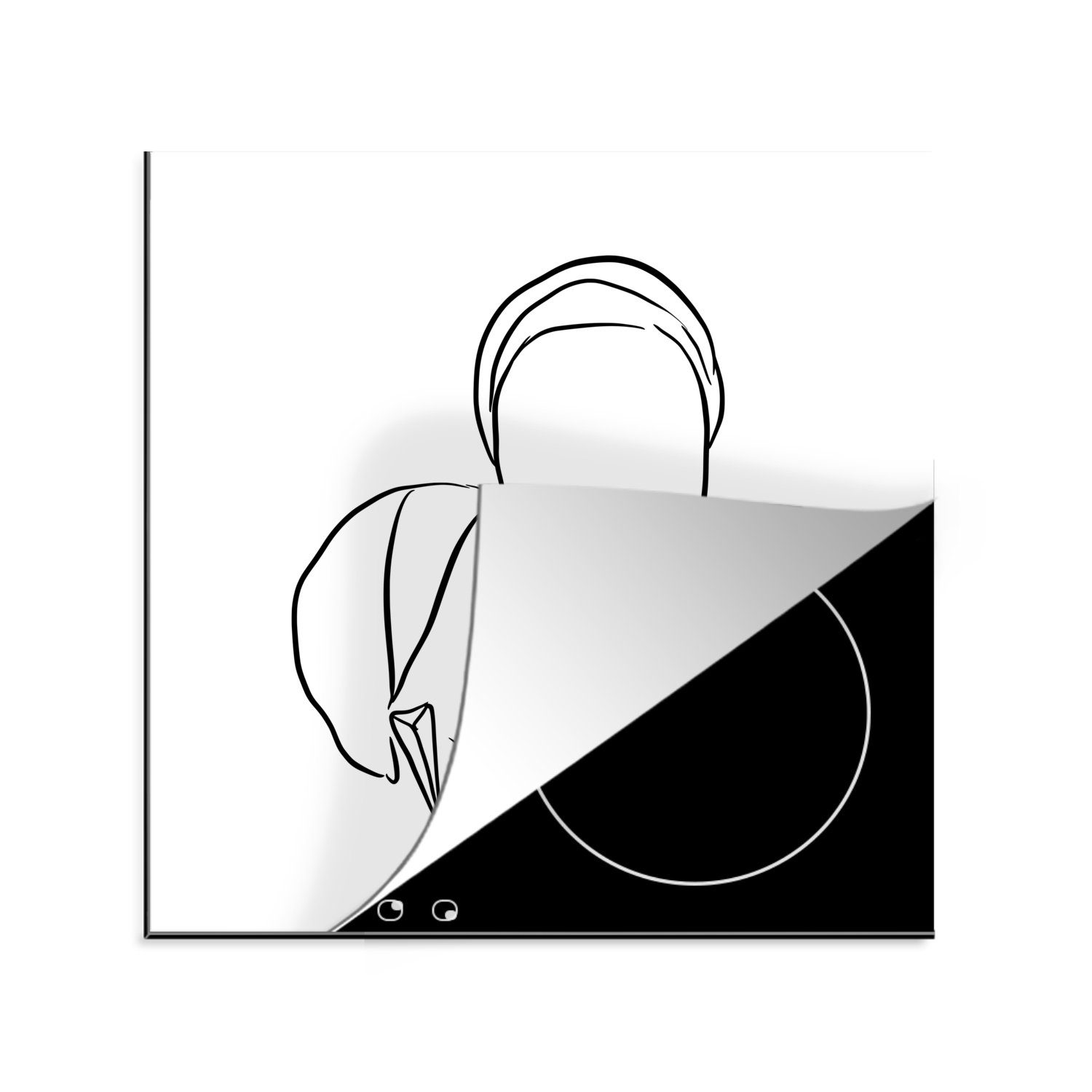 MuchoWow Herdblende-/Abdeckplatte Abstrakte Strichzeichnung von zwei Frauen mit Kopftüchern im Quadrat, Vinyl, (1 tlg), 78x78 cm, Ceranfeldabdeckung, Arbeitsplatte für küche