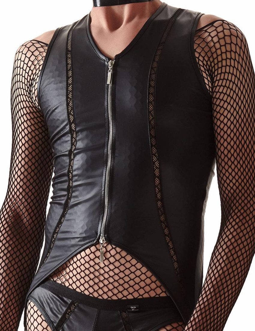 Regnes Fetish Planet Stringbody Herren Body ouvert schwarz Crossdresser wetlook mit Reißverschluss