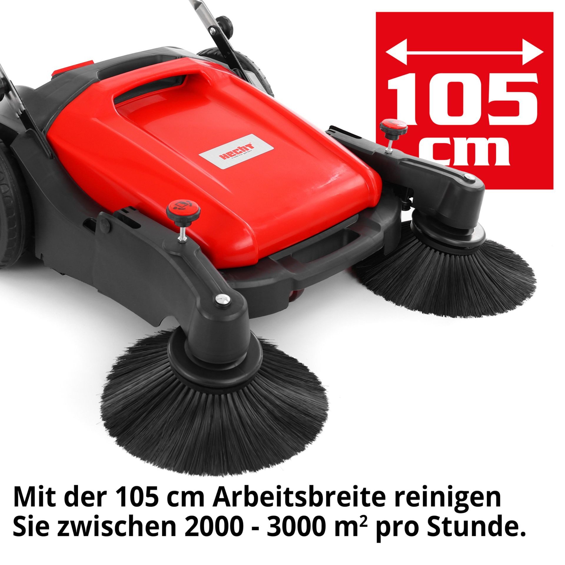 Hecht Handkehrmaschine 8105 mit 2 x Ø 350 mm Bürsten, 105 cm Arbeitsbreite, 48L Behälter, 3800 qm/h
