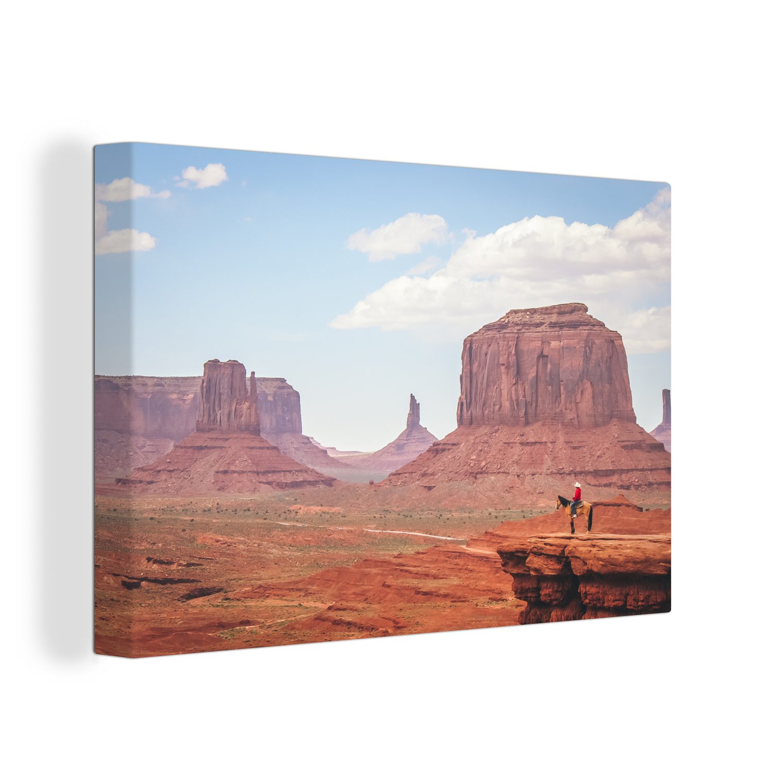 Wanddeko, (1 Cowboy Landschaft, OneMillionCanvasses® Pferd - Leinwandbild Wandbild cm Leinwandbilder, 30x20 - Aufhängefertig, St),