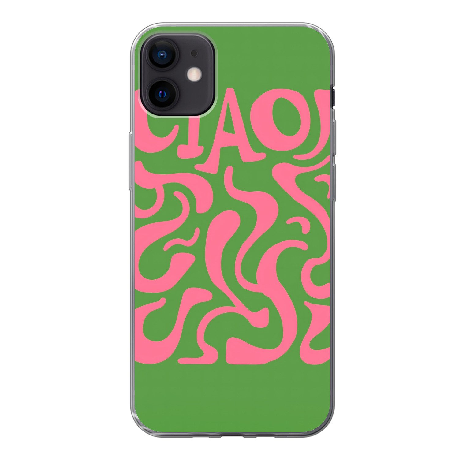 MuchoWow Handyhülle für Apple iPhone 12 Mini Abstrakt - Rosa - Ciao - Formen, Smartphone-Bumper, Print, Handy Schutzhülle Dünn