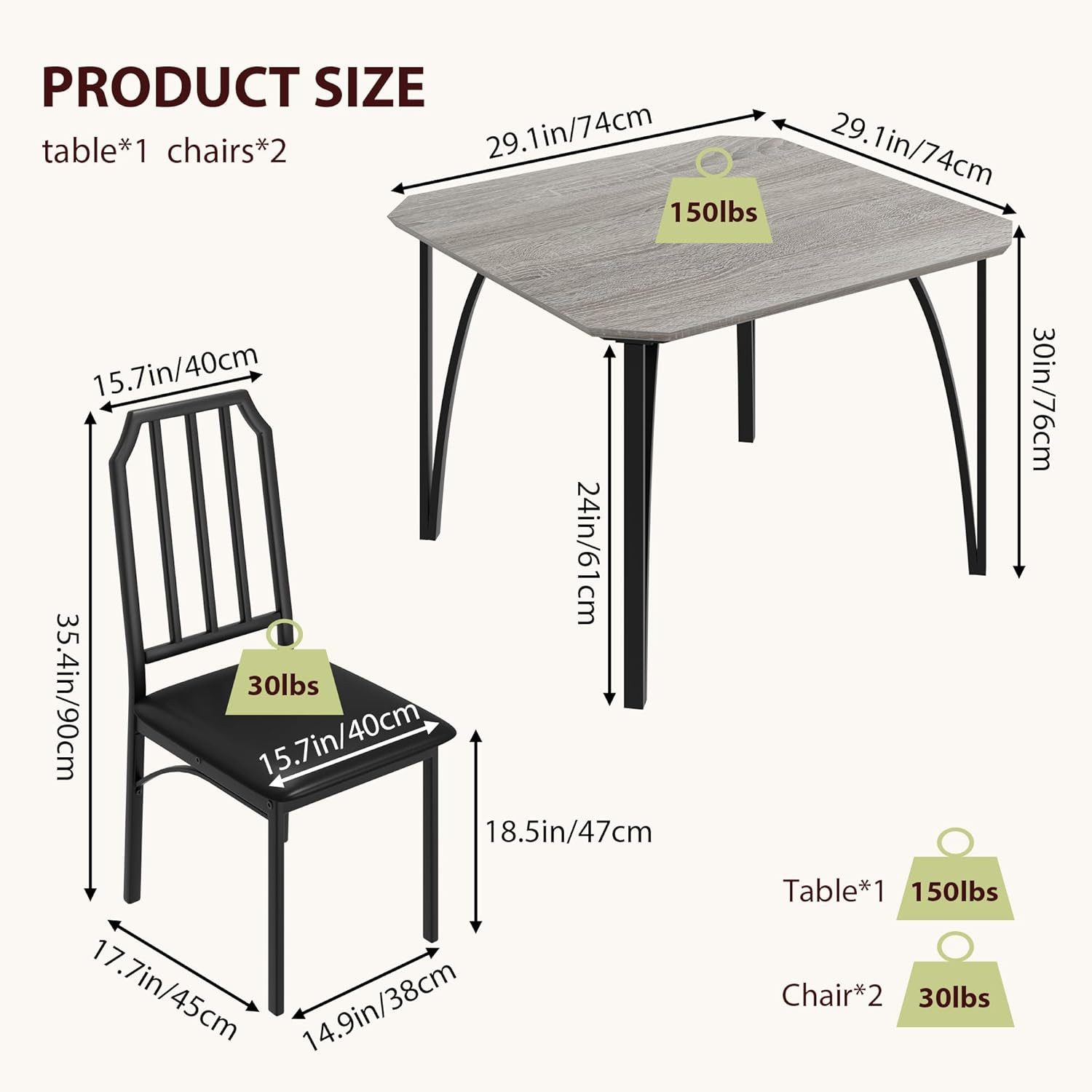 GarveeMore Essgruppe Ktichen Tisch mit 2 Stühlen für Küche & Esszimmer, Kom günstig online kaufen