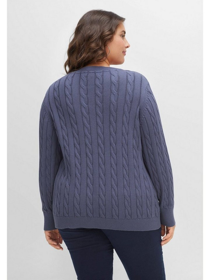Sheego V-Ausschnitt-Pullover Große Größen aus Baumwolle, mit Zopfmuster