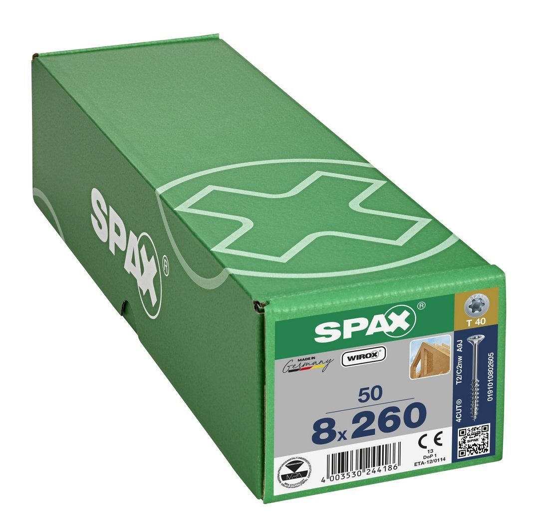 SPAX Spanplattenschraube Holzbauschraube, (Stahl weiß 8x260 St), mm 50 verzinkt