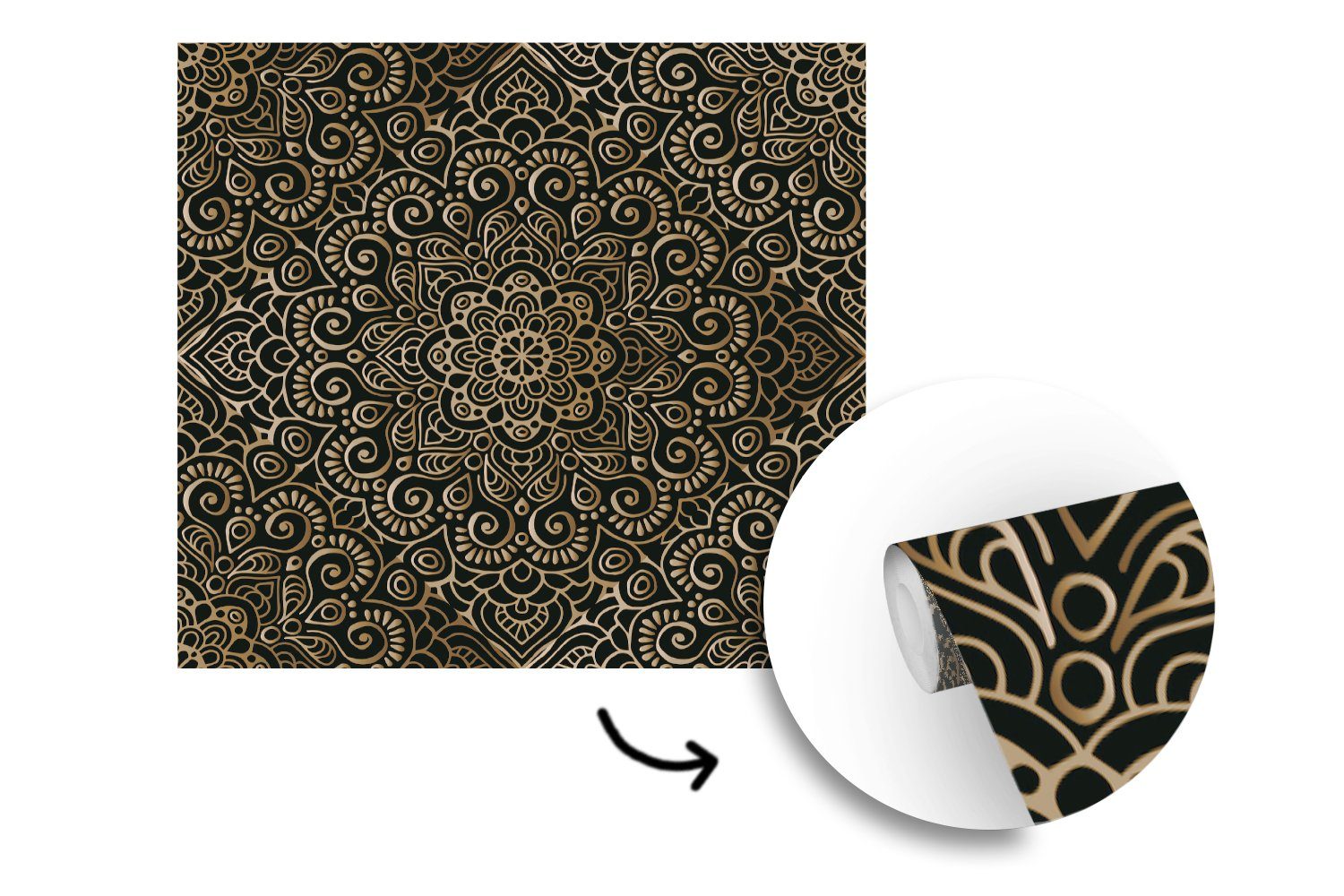 MuchoWow Fototapete Mandala (5 Wandtapete Muster, Tapete oder Matt, Schlafzimmer, Wohnzimmer St), bedruckt, indisches Vinyl für