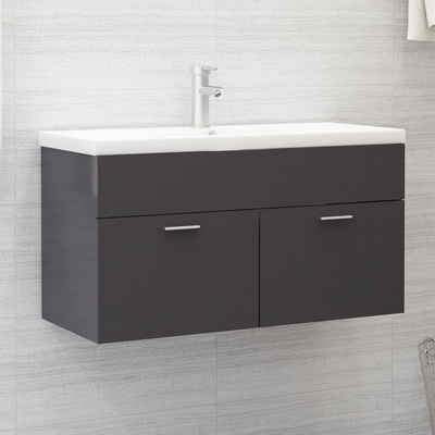 vidaXL Badezimmerspiegelschrank Waschbeckenunterschrank mit Einbaubecken Hochglanz-Grau (1-St)