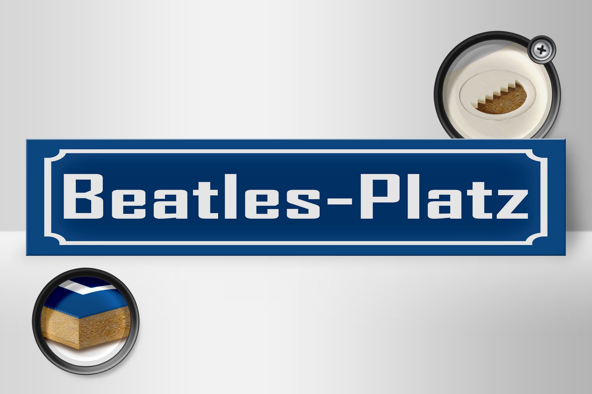 Femer GmbH Holzbild Hinweis 46x10 cm Beatles Platz blaues, (1 St), Glatte Holzfaserplatte (MDF), vorn beschichtet