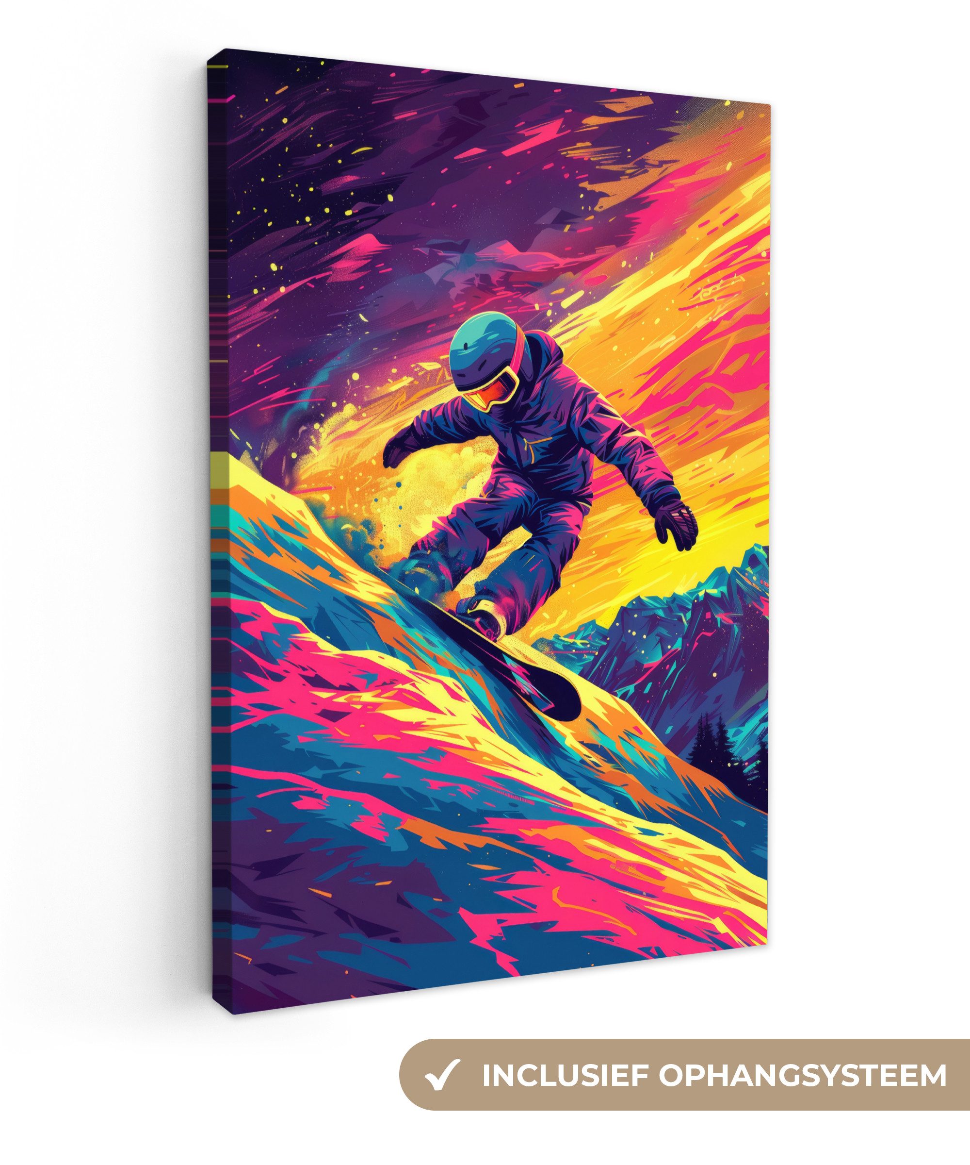 OneMillionCanvasses® Leinwandbild Snowboarding - Schnee - Farbenfroh, Fotodruck (1 St), Teenager Zimmer Bild, Jugendzimmer Deko, Kinder Wanddeko, 20x30 cm