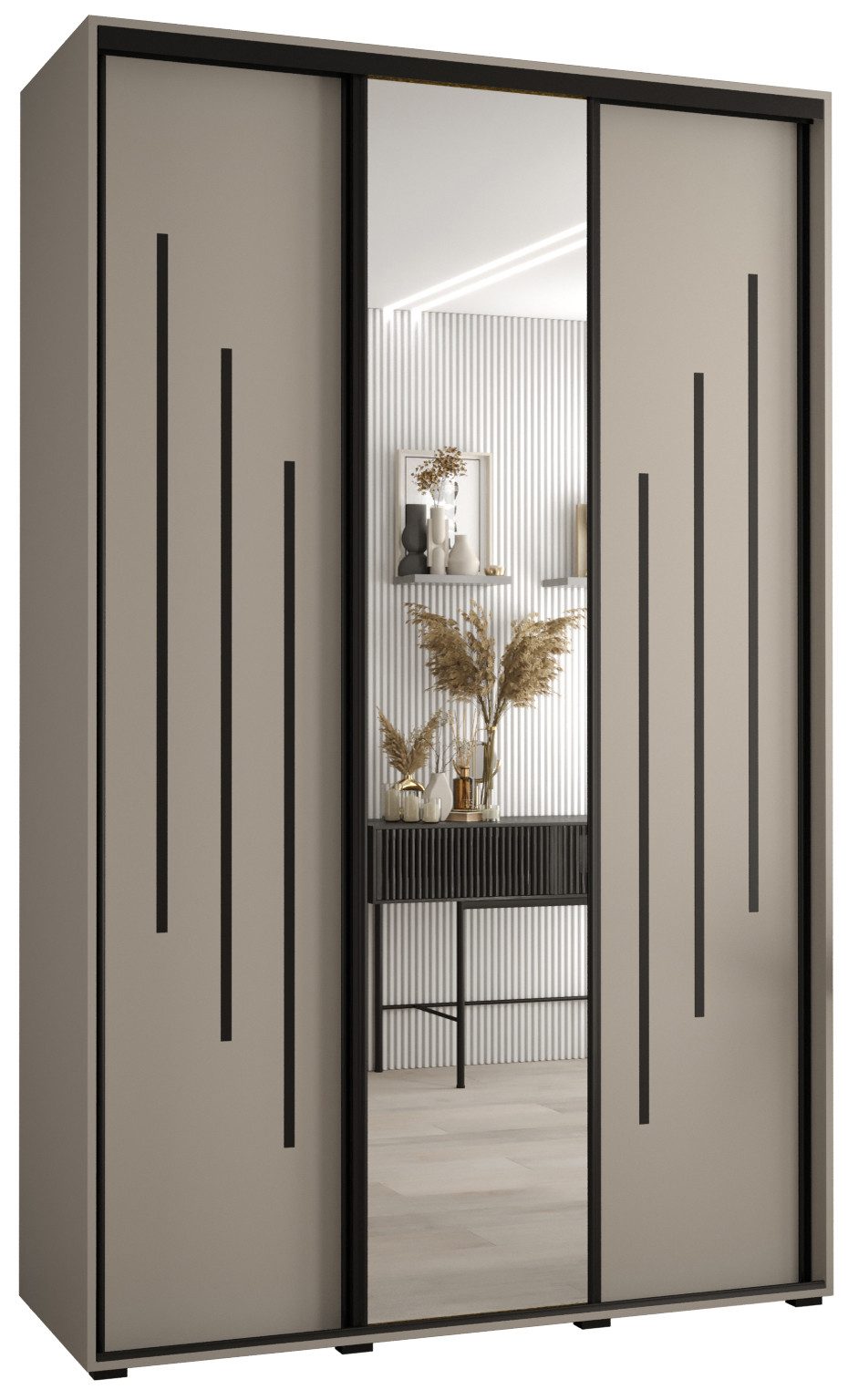 ABIKS MÖBEL Schwebetürenschrank Dakota 9 Schlafzimmerschrank mit Spiegel, Kleiderstange und Regalen