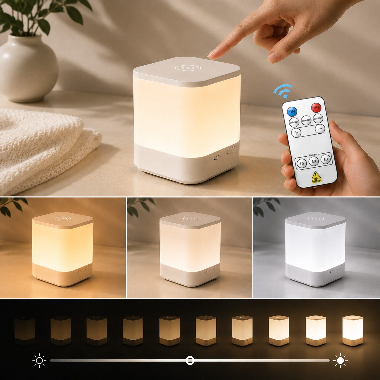 Vornix LED Nachtlicht LED Tischlampe Nachttischlampe, 3 Lichtfarben, Touch & Fernbedienung, Weißes Licht, warmes Licht, neutrales Licht, USB-Aufladung, mit Fernbedienung und Touch-Sensor,für Kinder/Erwachsene