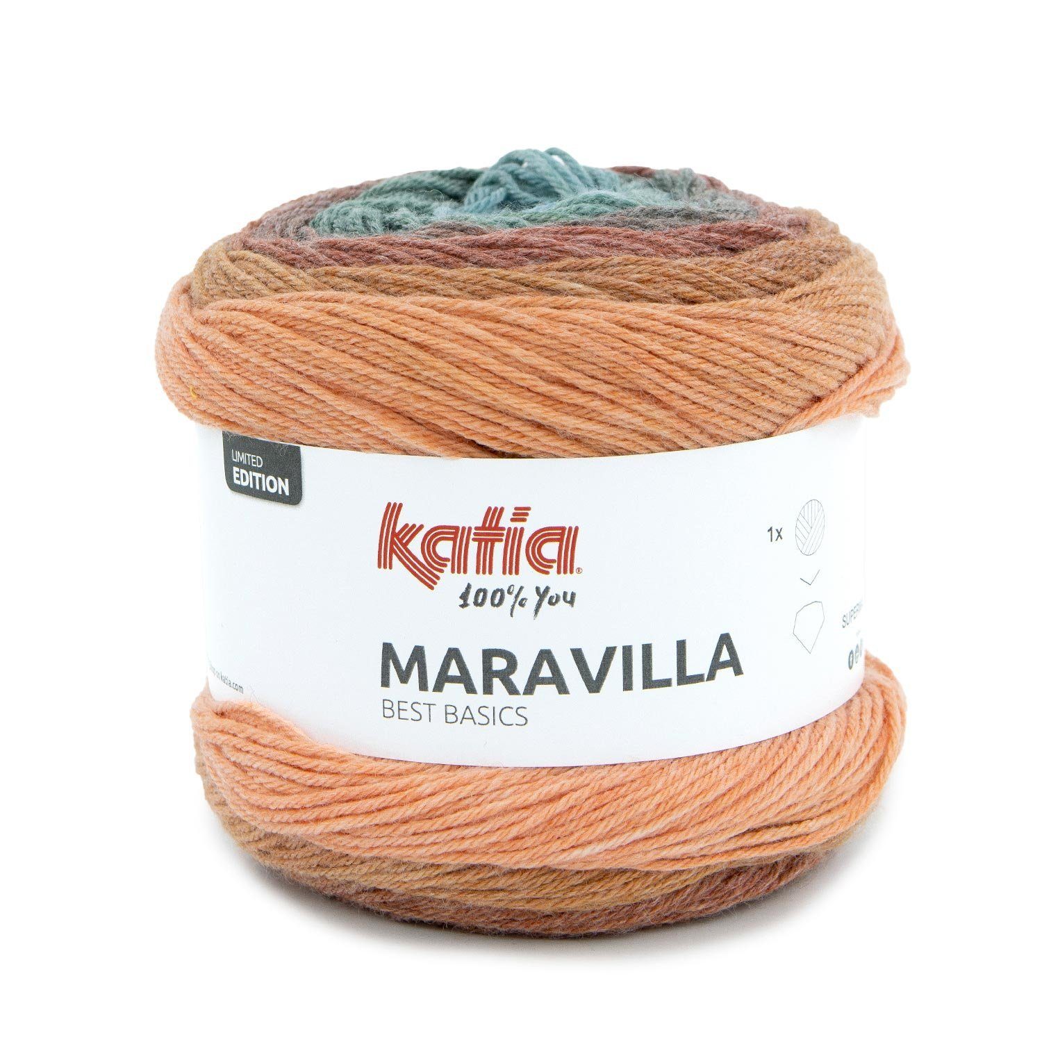 Katia Maravilla Farbverlaufswolle mit Strickanleitung 1 Tuch = 1 Knäuel Häkelwolle, 480,00 m (200g Wolle mit Farbverlauf zum Stricken und Häkeln, Handstrickgarn, Strickgarn, Strickwolle, Farbverlaufsgarn), trocknergeeignet