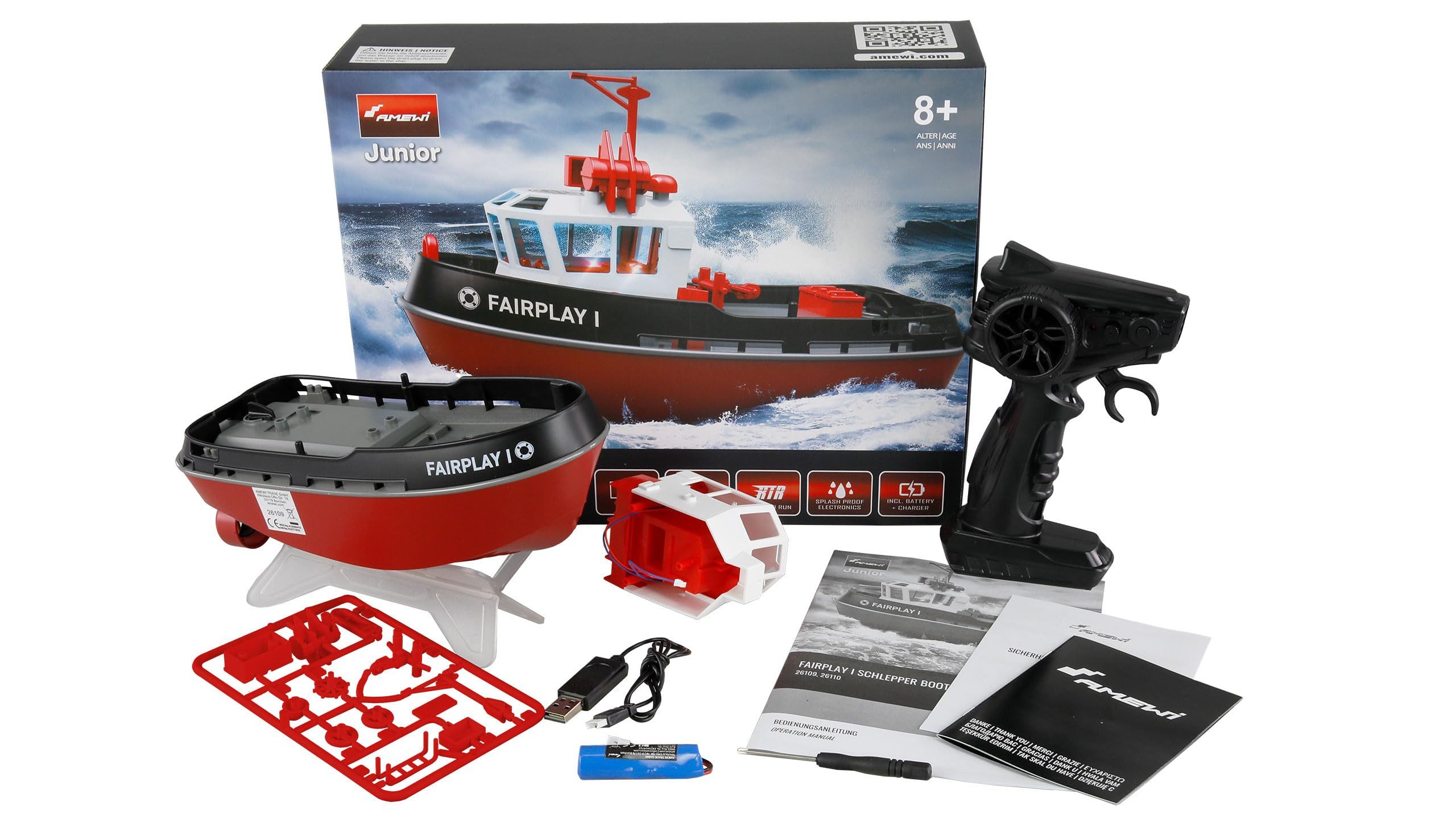 Amewi RC-Auto Ame RC Schlepboot Fairpl I sc, Fernsteuerbares Schlepboot für Outdoor-Spielspaß