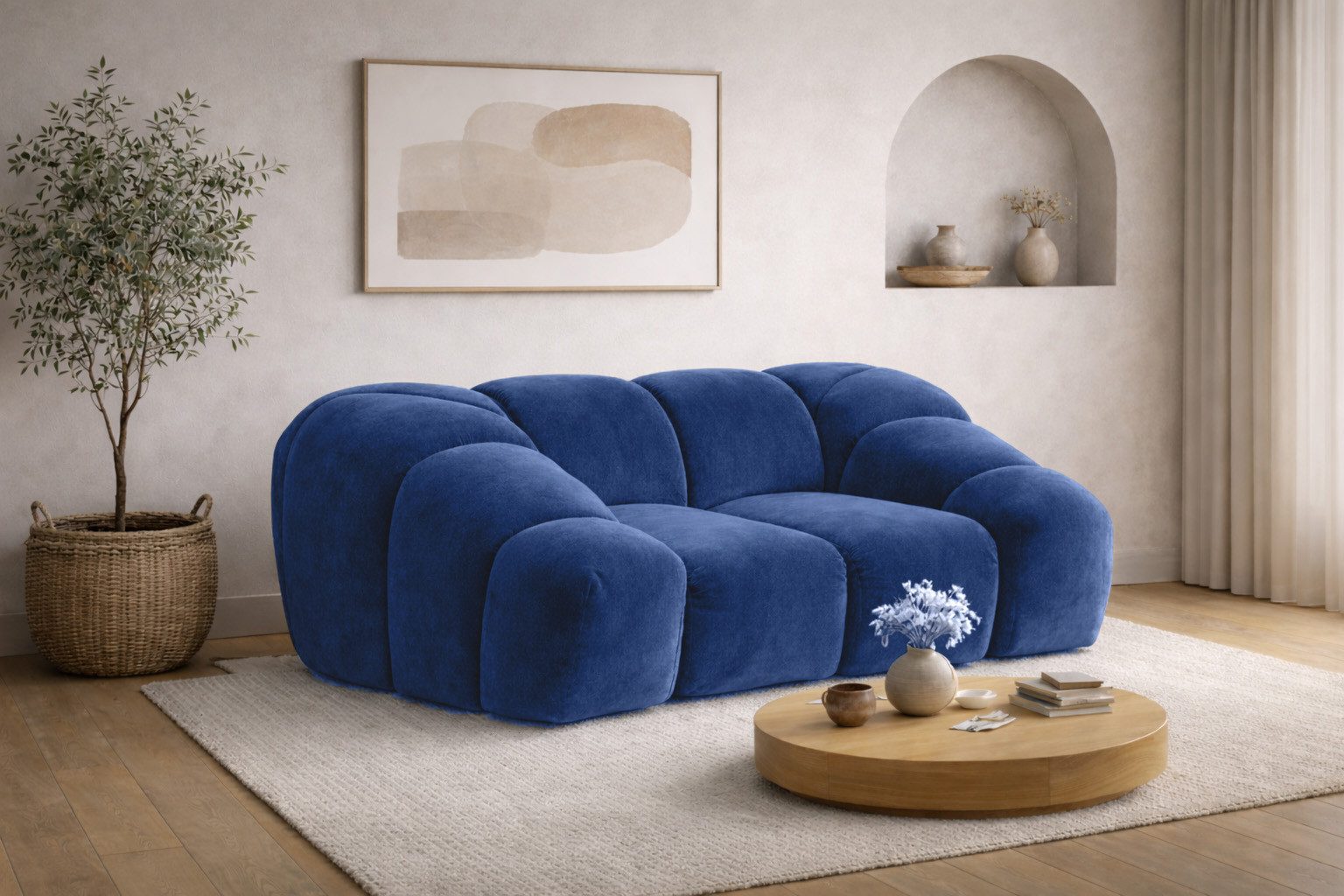 Kaiser Möbel Sessel modular für Wohnzimmer, Samtstoff Bluvel, CROISSANT (Einzelsessel, Einzelsessel), abgerundete Form,modulares System