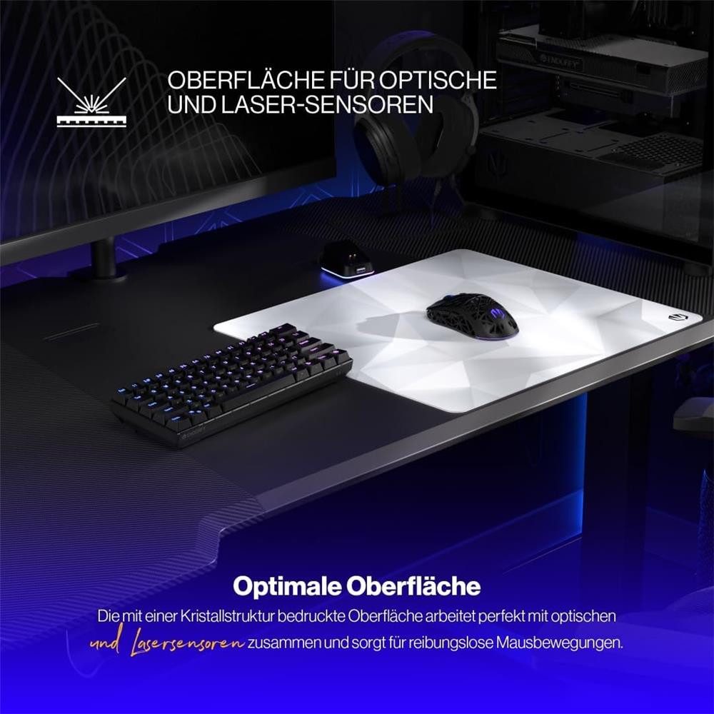 ENDORFY Mauspad ENDORFY Crystal Onyx White L Stoff-Mauspad 450 x 400 mm, Anti-Rutsch, Feuchtigkeitsfest, gesäumt, für zwei Sensortypen
