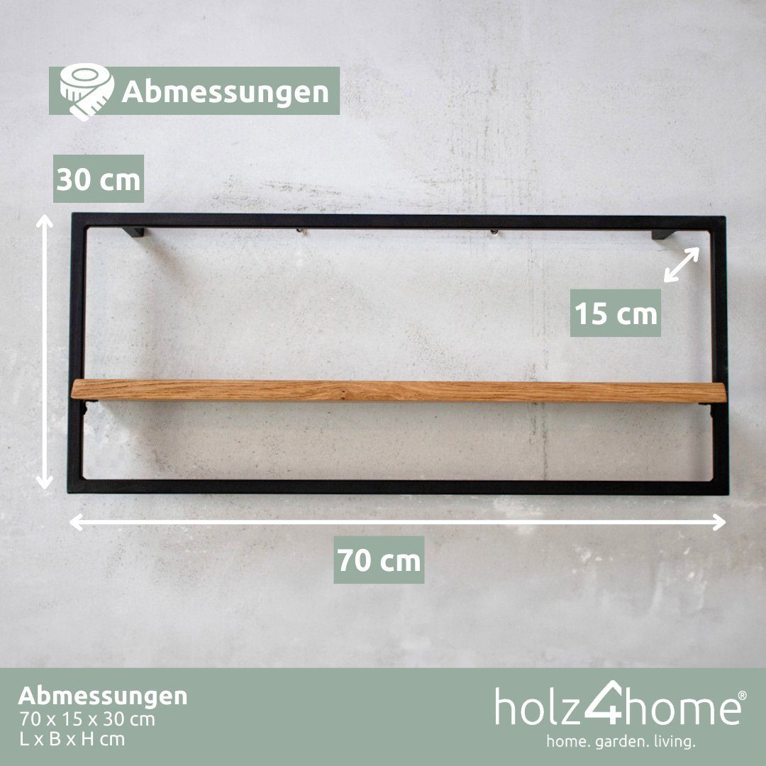 gerahmt, Long, 70x15x30cm, Schwarz Baumkante, Wandregal holz4home Natur Wandregal