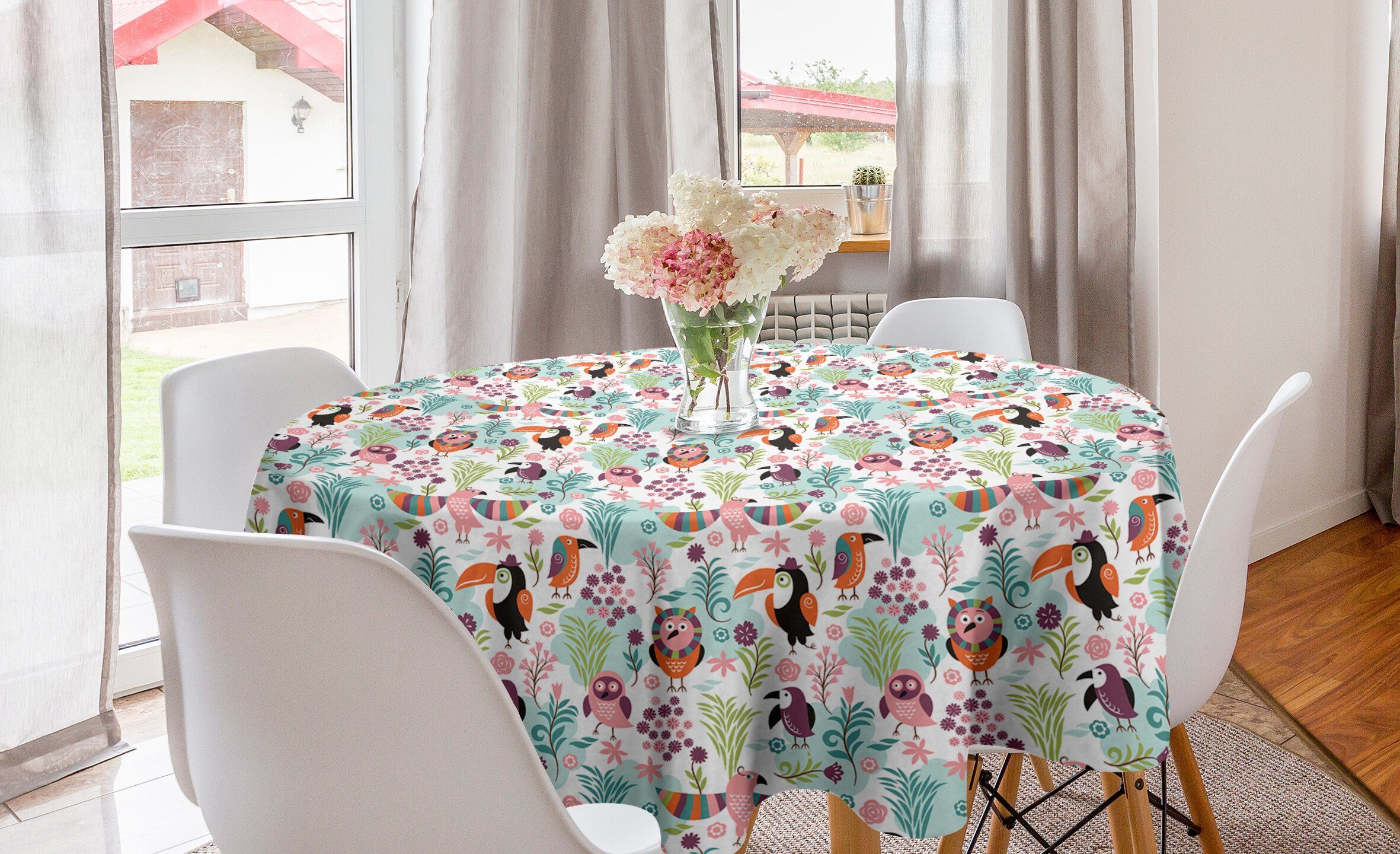 Toucan Tischdecke Hawaiian Kreis Esszimmer Tropisch Tischdecke Abakuhaus Dekoration, Küche Abdeckung Vogel für