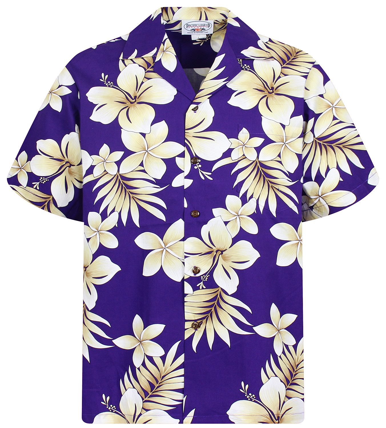 Pacific Legend Hawaiihemd Goldblume Original Hawaiihemd mit 100% Kokosnuss-Knöpfen