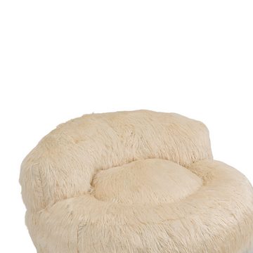 FUROKOY Sitzsack Sitzsackstuhl mit Fußstütze,Wohnzimmer-Sessel Lazy Sofa, (Modernes Schlafsofa, Weiche flauschige Kunstpelz Sitzsack), Einzelsessel mit Armlehnen,Beige