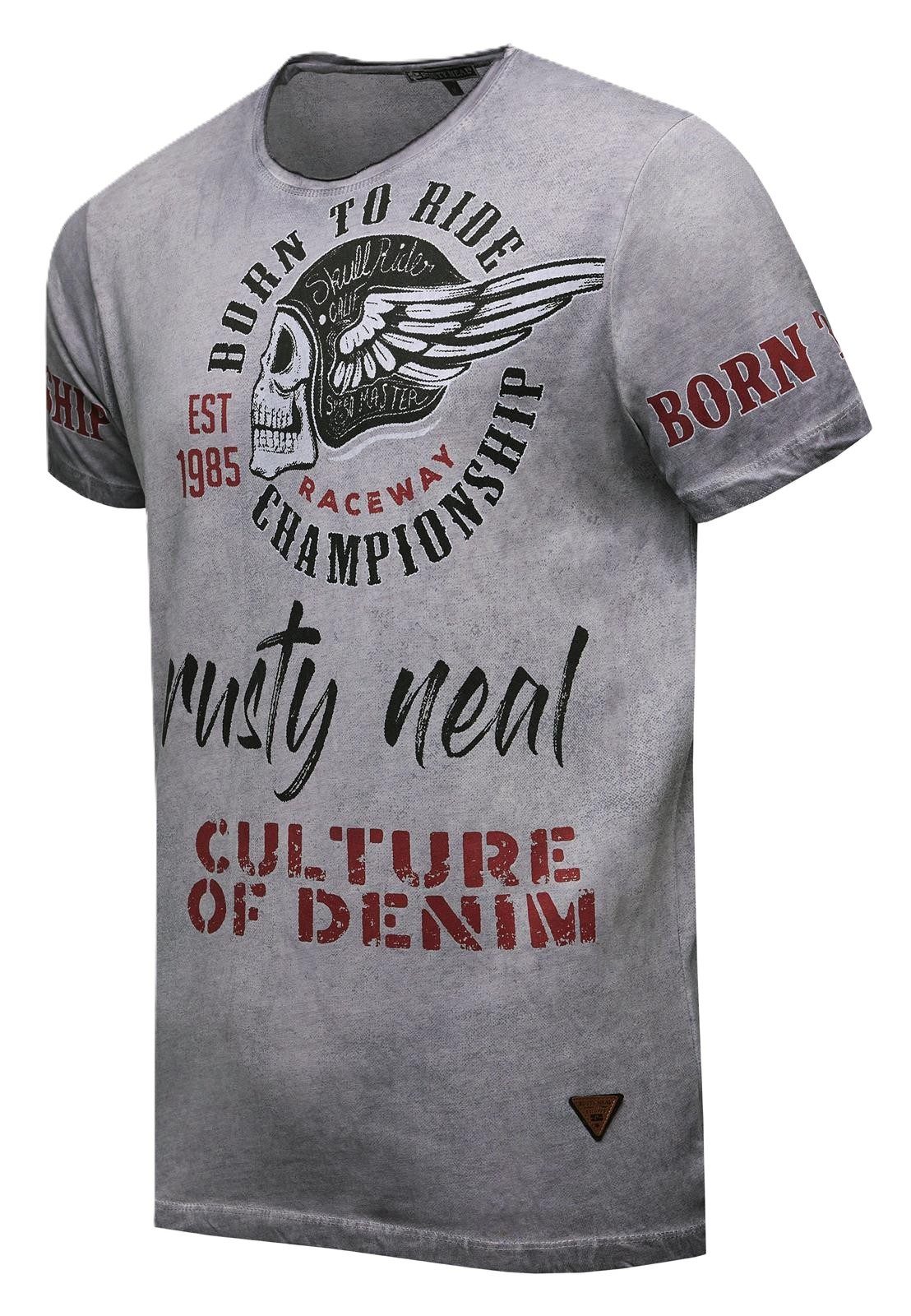Rusty Neal T-Shirt Reverse Oil Wash mit Front & Backprint Vintage Bikerwear