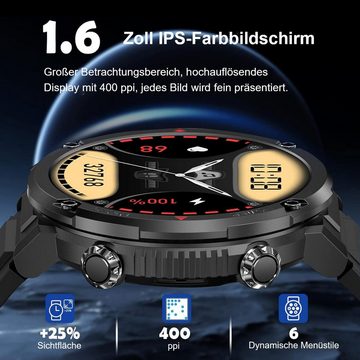 yozhiqu Robuste taktische Smartwatch für Männer mit Bluetooth-Anruffunktion Smartwatch, Lange Akkulaufzeit,großer HD-Bildschirm,kompatibel mit iOS und Android