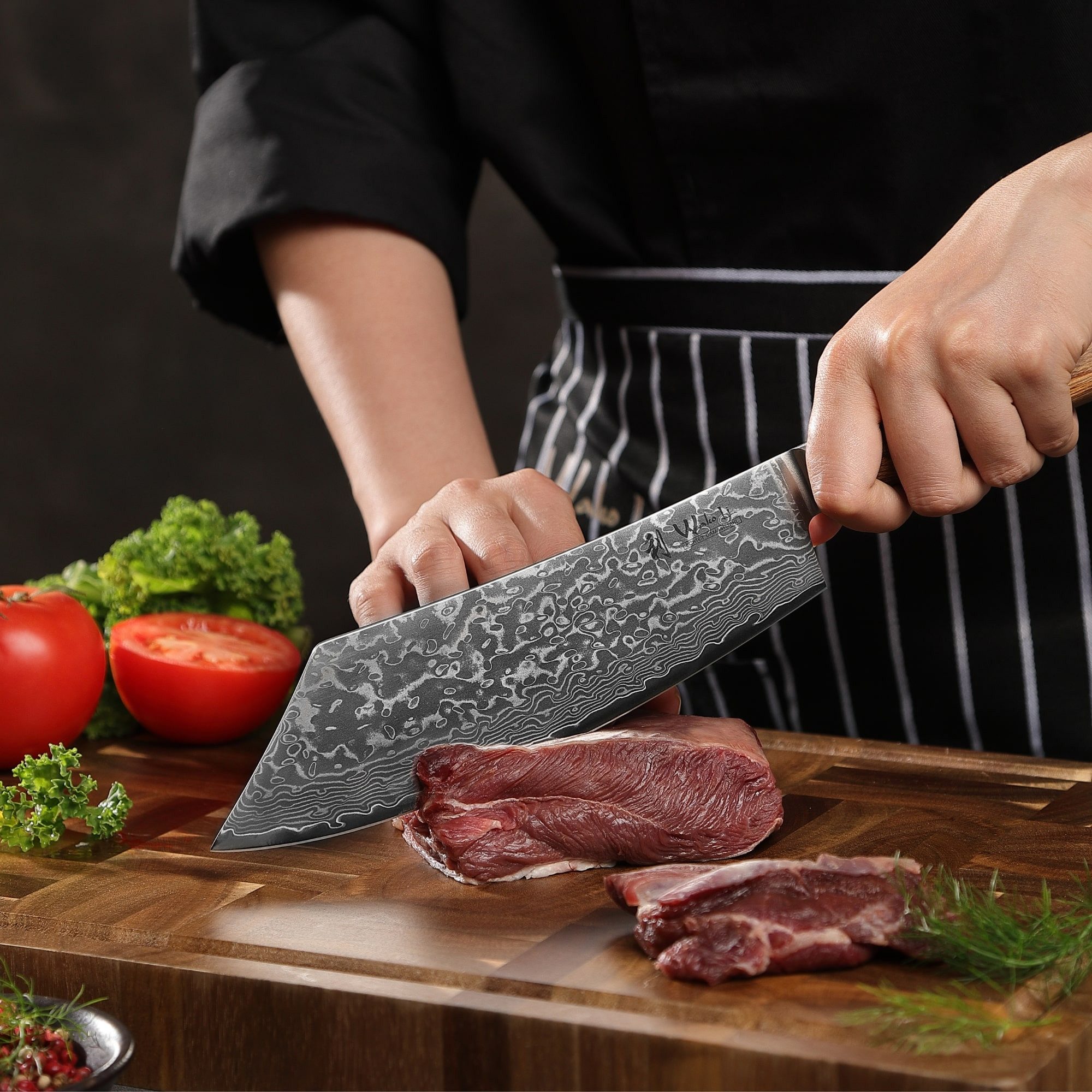 Wakoli Fleischmesser Edib Pro Damastmesser BBQ- & Blockmesser Küchenmesser 20cm Klinge, Aus 67 Lagen Damaststahl, VG-10 Stahlkern