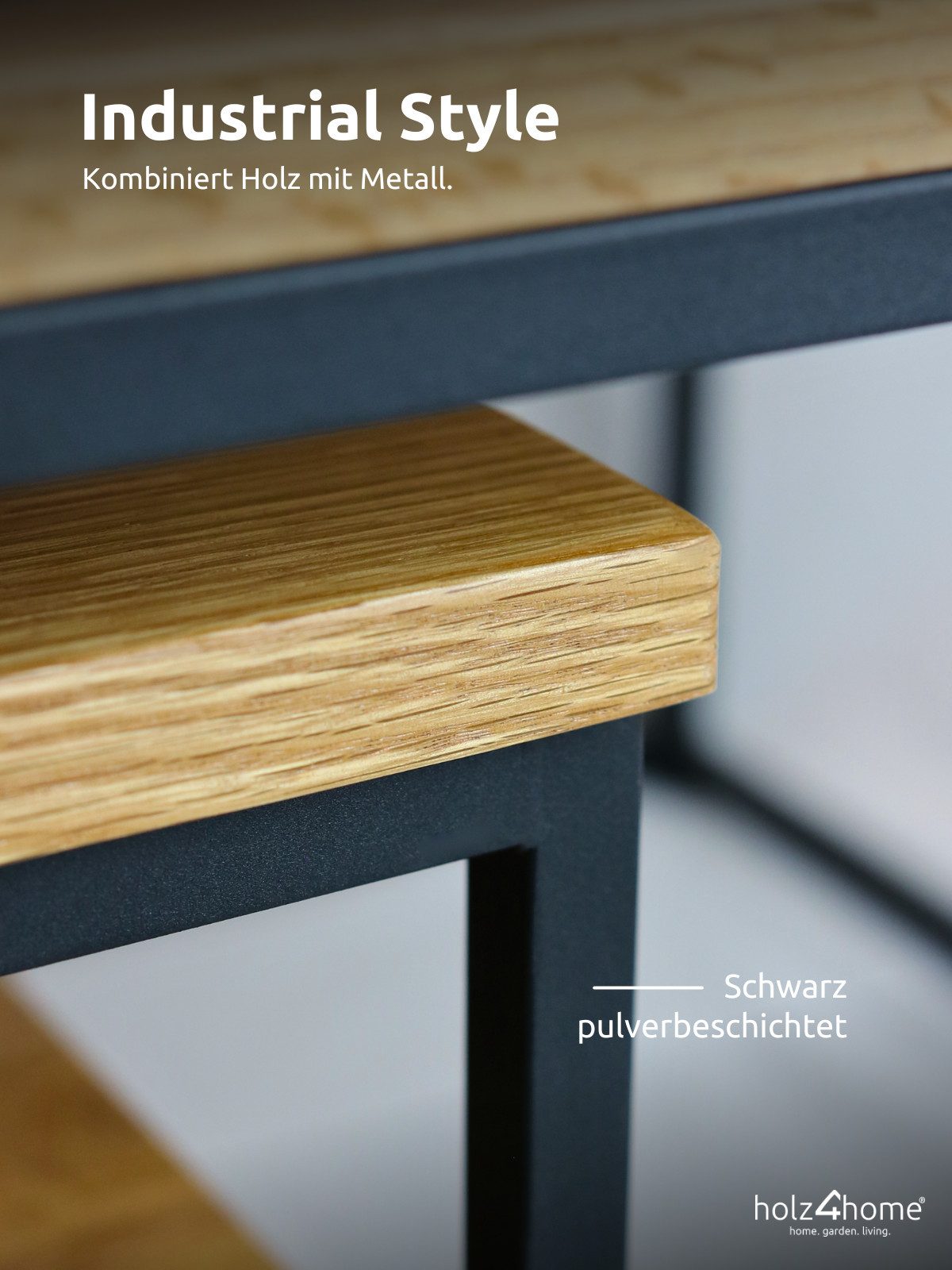 holz4home® Couchtisch 2er Set aus Eiche I Beistelltisch aus Massivholz, Ausziehbar