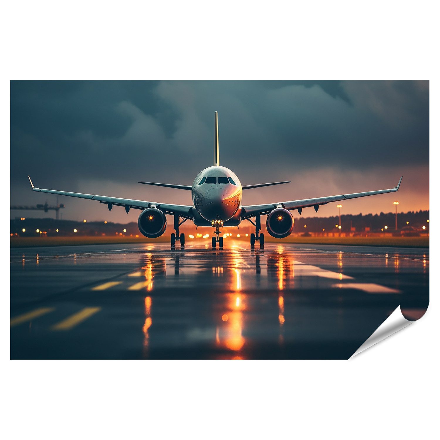 islandburner Poster Flugzeug startet bei Nacht von der Landebahn Bilder