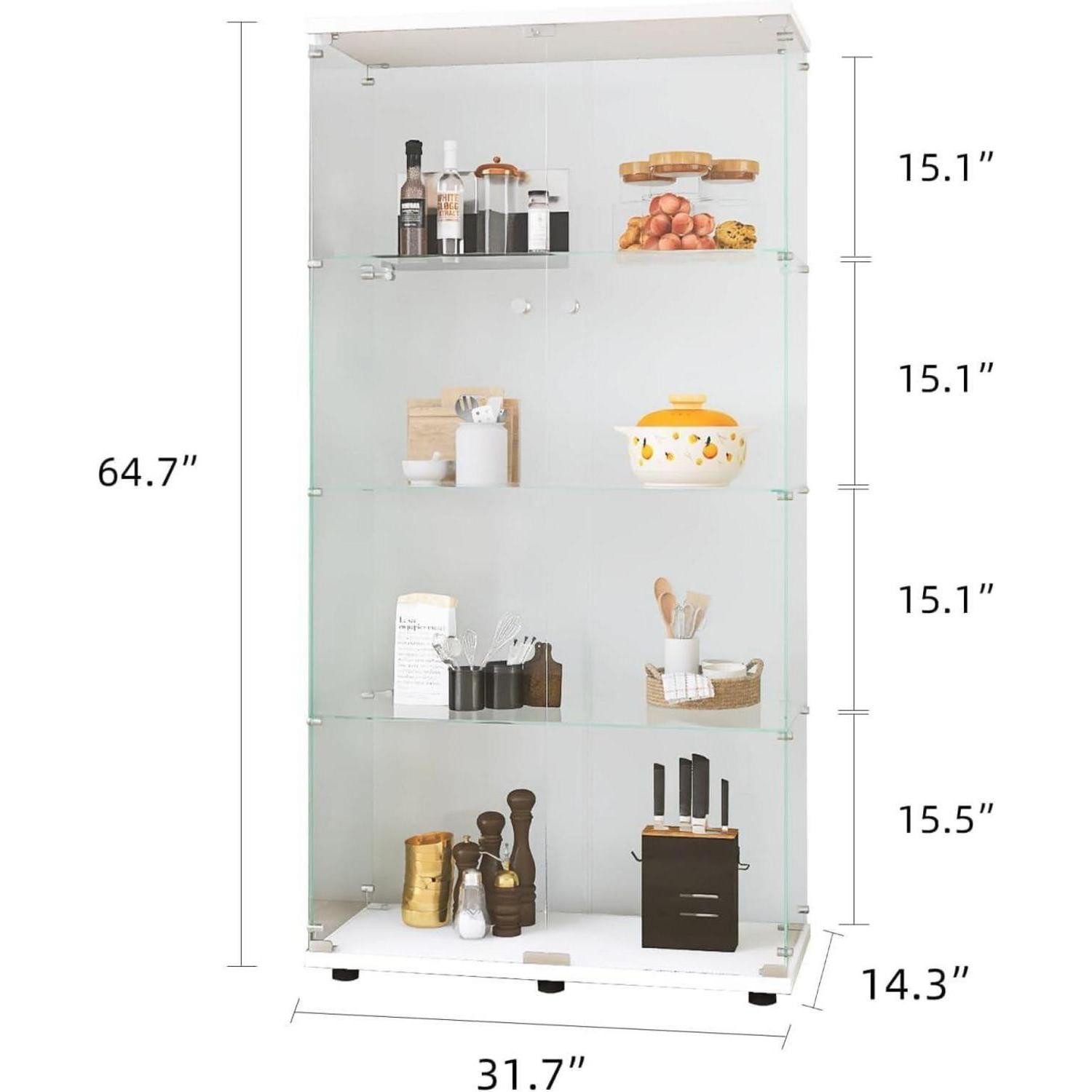 LuxusKollektion Glasvitrine Glasvitrine 164.5cm 2 Tür 4 Lagen Vitrinenschrank Weiß Ohne Licht