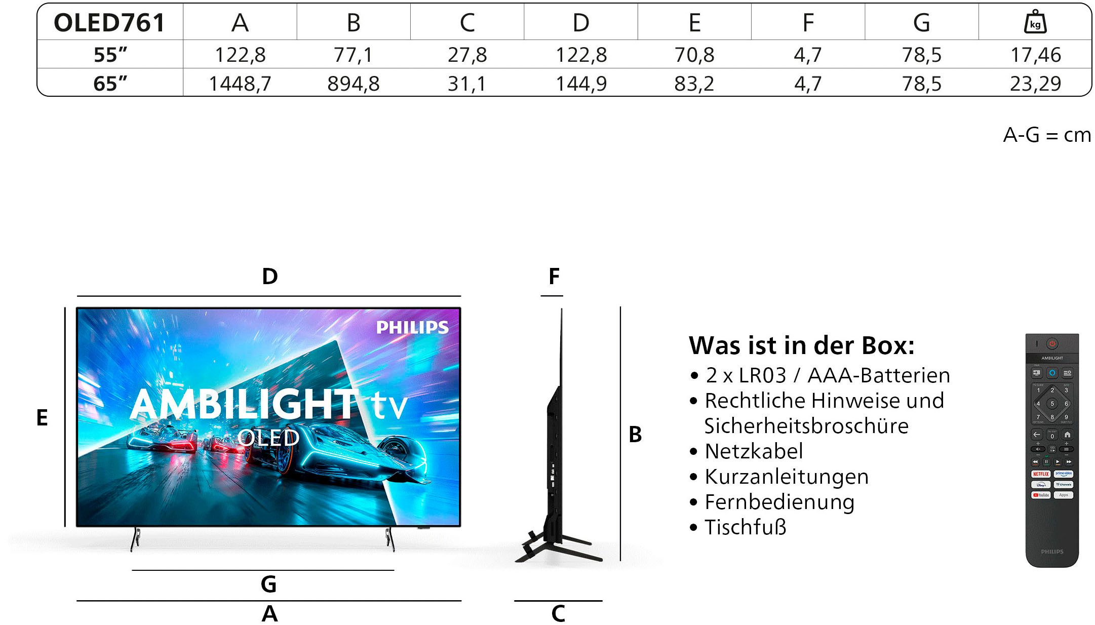 Philips 55OLED761/12 OLED-Fernseher (139 cm/55 Zoll, 4K Ultra HD, Smart-TV)