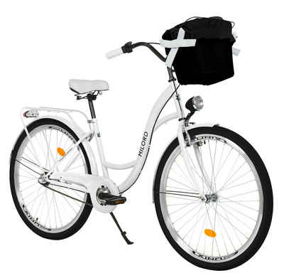 MILORD BIKES Cityrad Milord City Fahrrad Korb Damenfahrrad, 28/26 Zoll, Weiß, 3-Gang, 3 Gang, Nabenschaltung