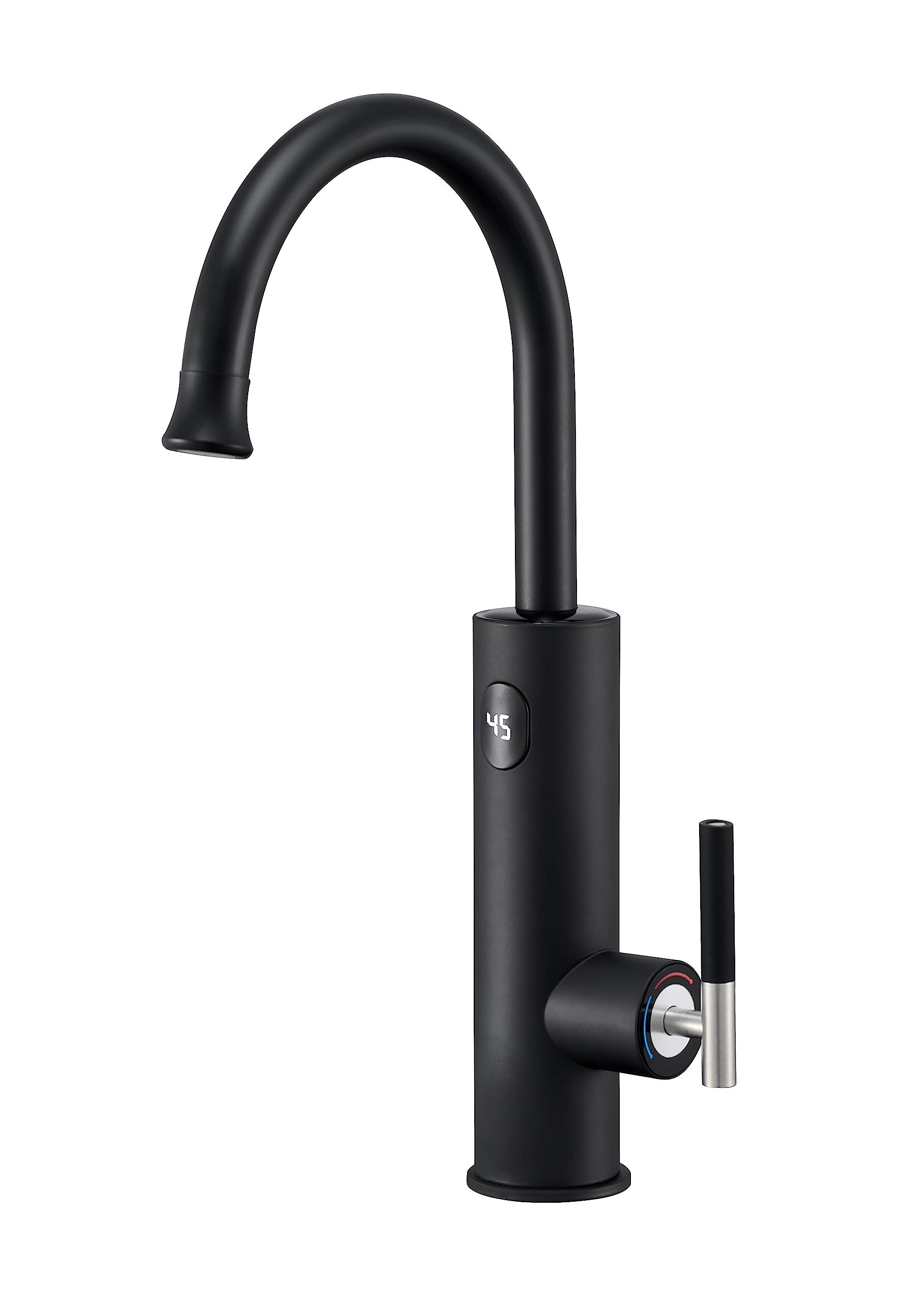 Oihpaw Elektrischer Wasserhahn Wasserhahn mit integriertem Durchlauferhitzer, 3000W Temperaturanzeige, 360° schwenkbar (schwarz)