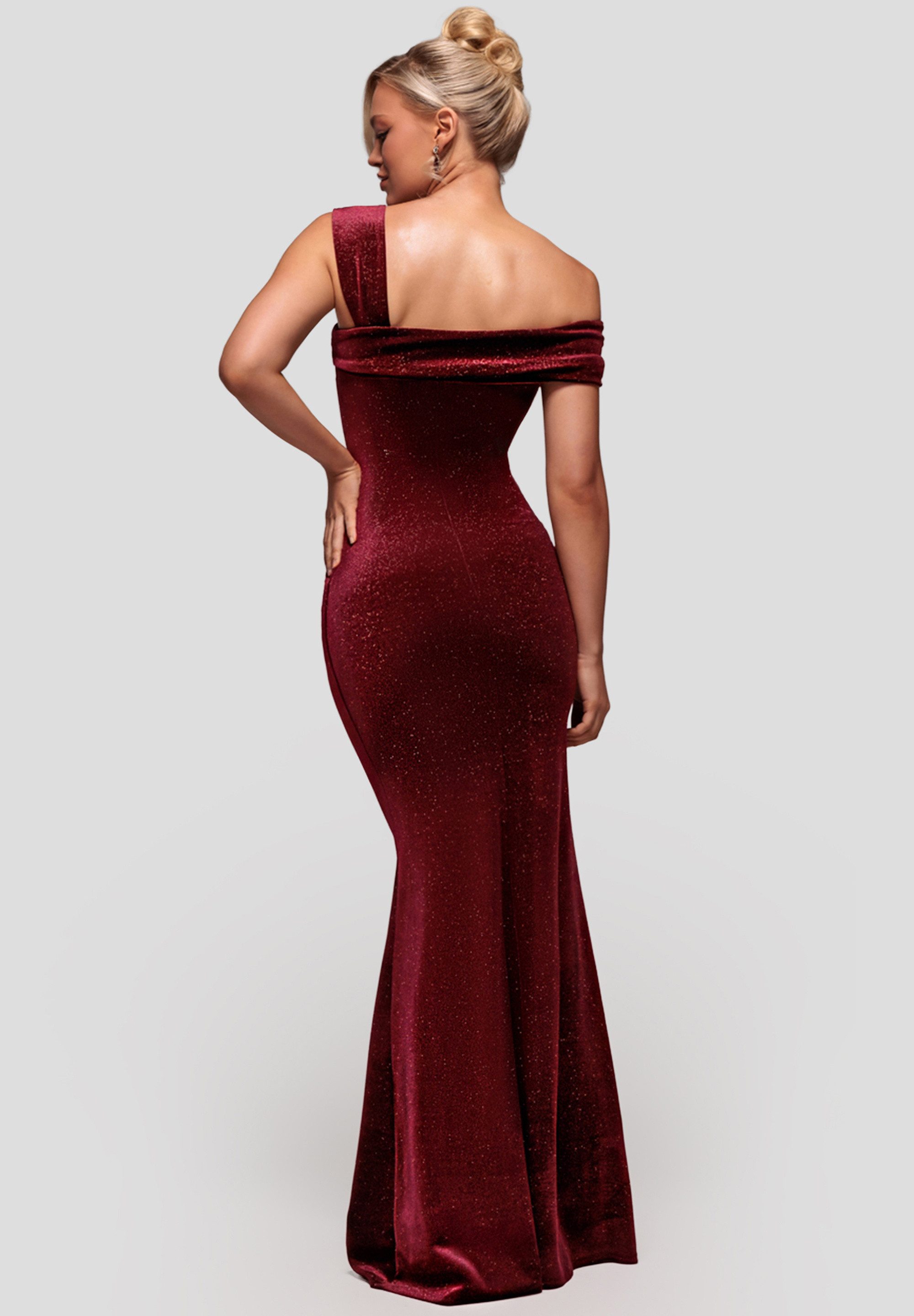 Goddiva Maxikleid Glitter Polka Dot Velvet One Shoulder Maxi Dress Langes Kleid