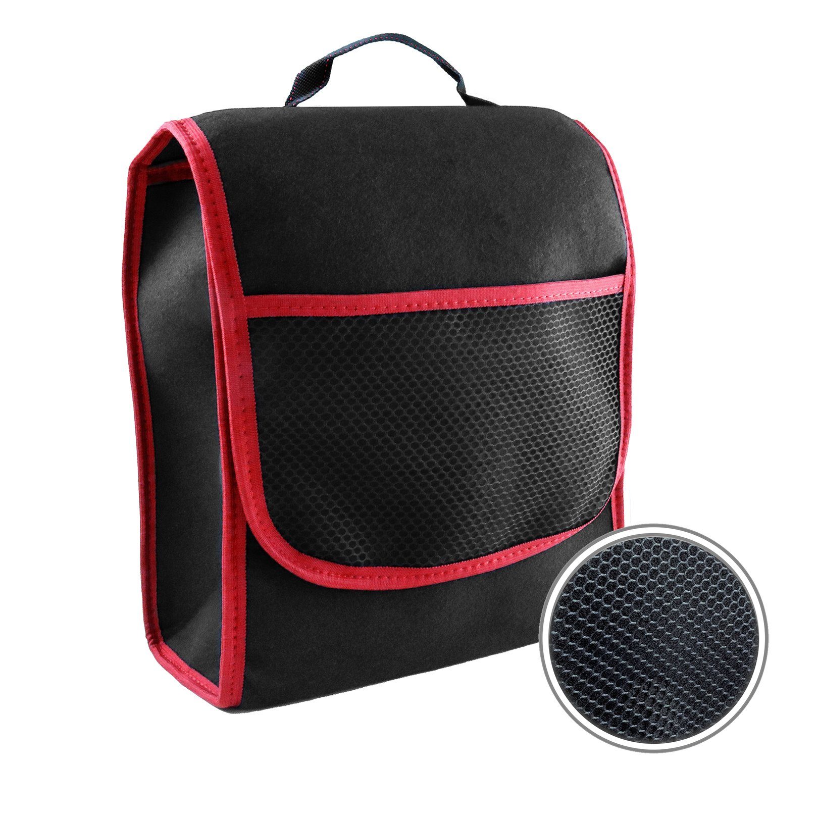 L & P Car Design Organizer Kofferraumtasche Auto in schwarz mit rotem Saum