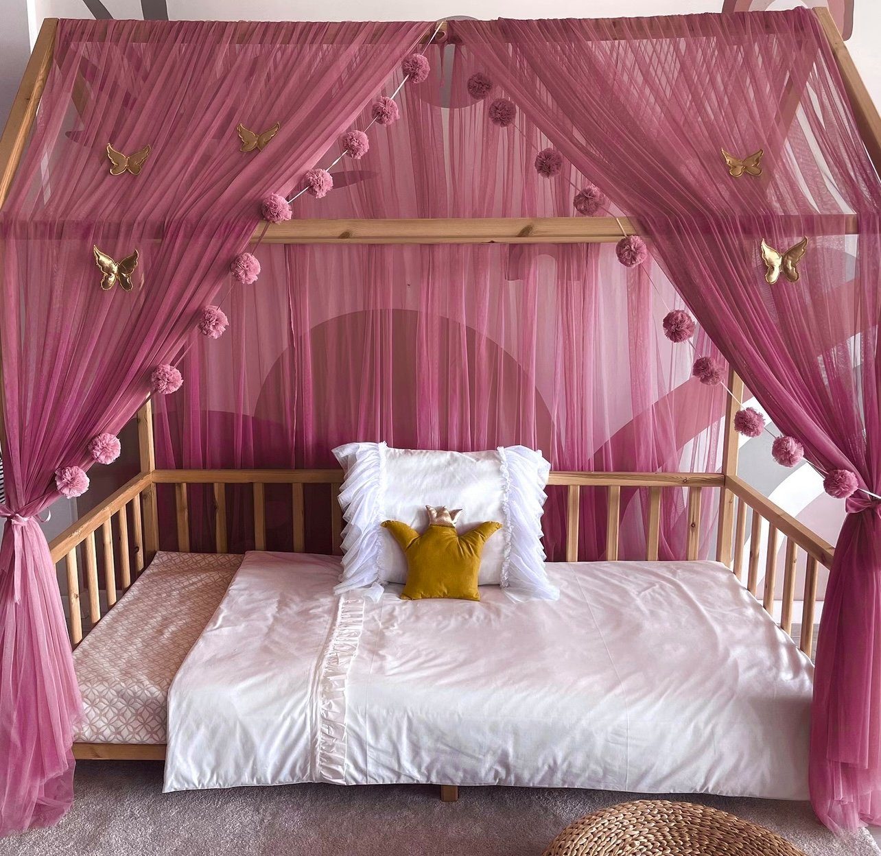 Betthimmel Betthimmel Tüll Hausbett Kinderbett 2 Stück 340cm 380cm Montessori