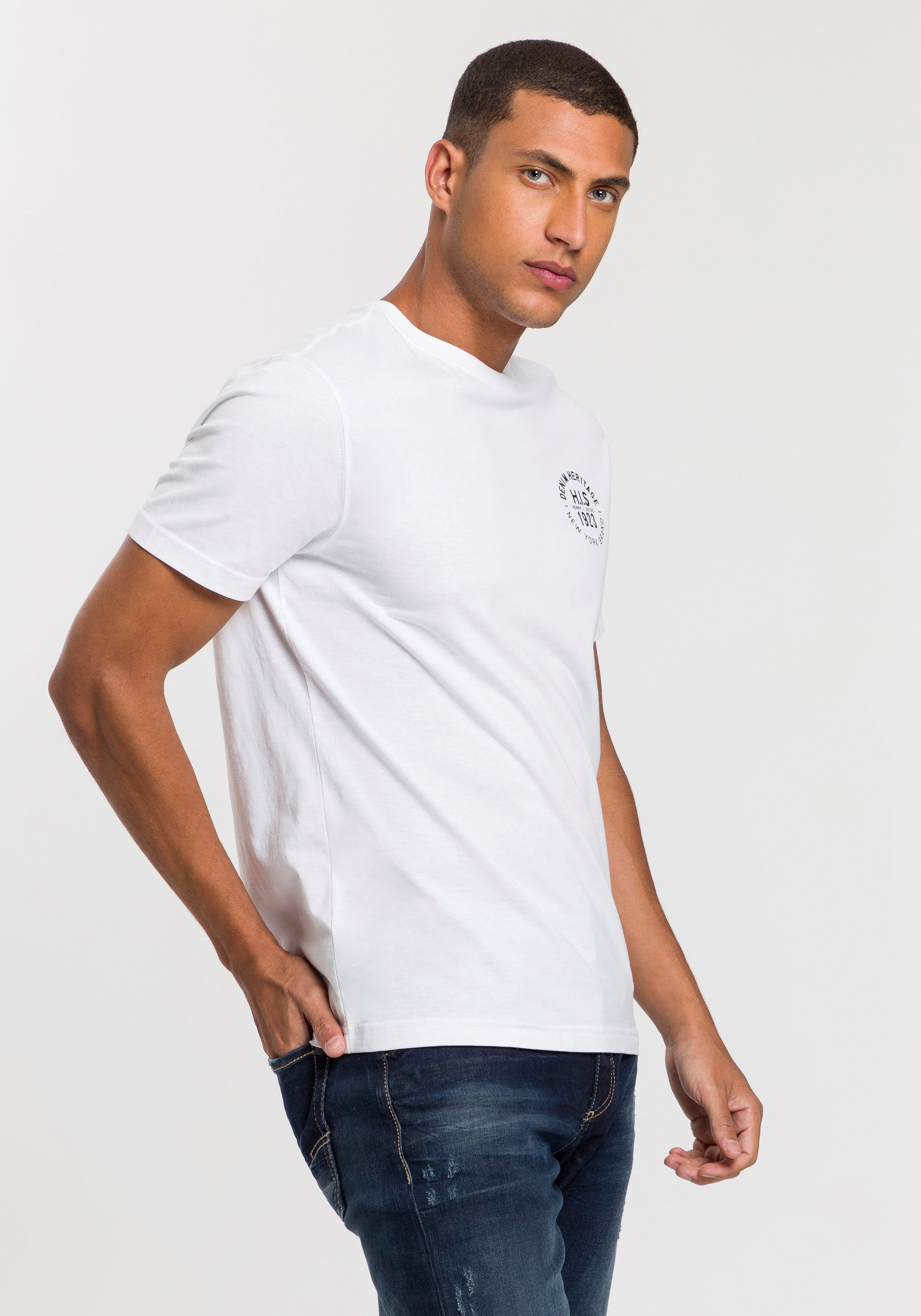 H.I.S T-Shirt (Packung, 3-tlg., 3er-Pack) schmal geschnitten, bedrucktes Design, aus 100% Baumwolle