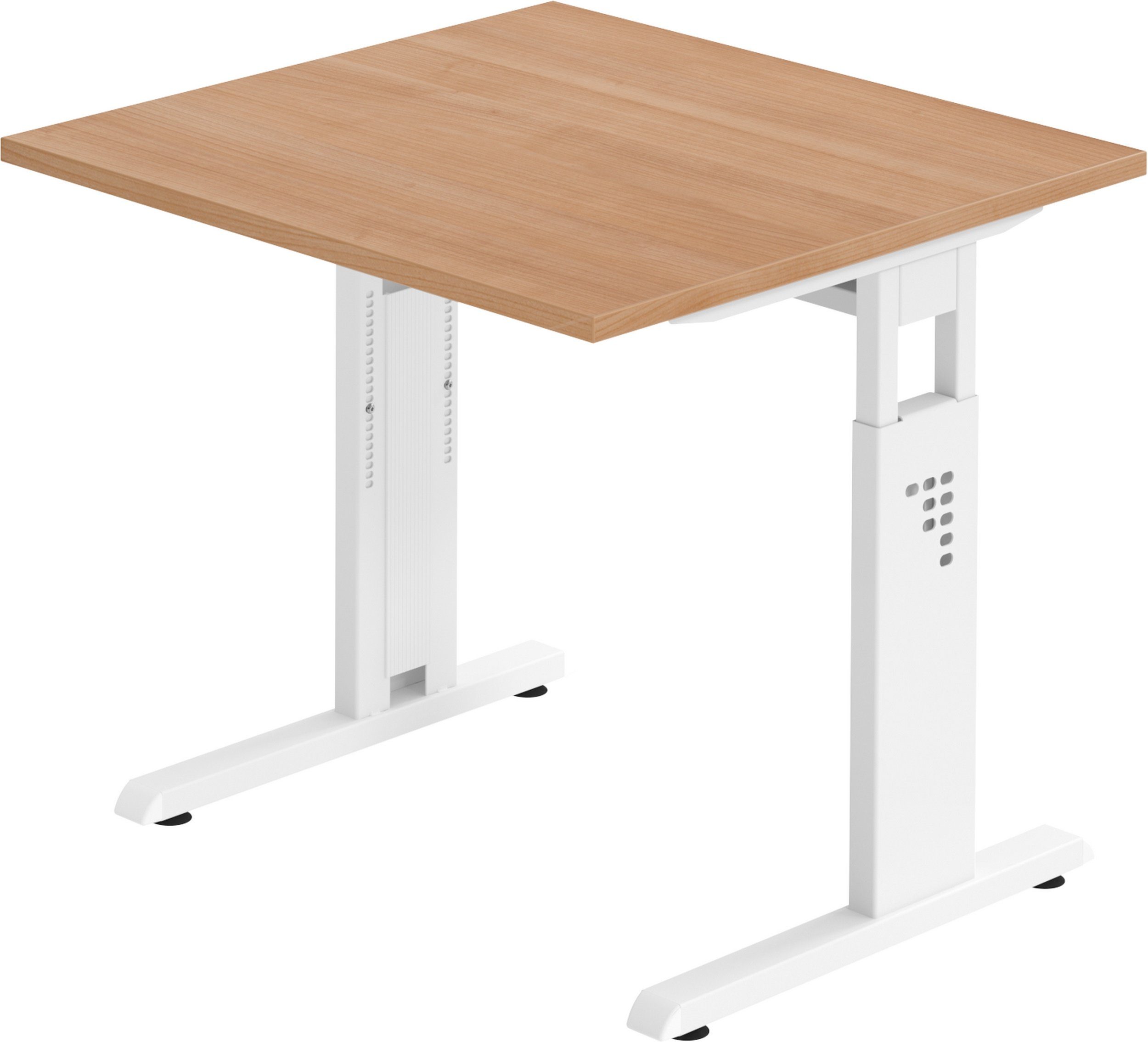 bümö Schreibtisch Schreibtisch Serie-O, Quadrat: 80 x 80 cm - Dekor: Nussbaum - Gestell: Weiß