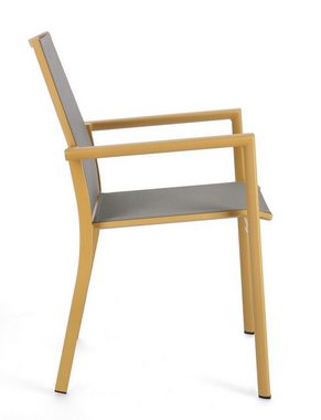 Natur24 Gartenstuhl 4er Set Stühle Konnor 56,2 x 60 x 88 cm Aluminium und Textil Gelb Grau